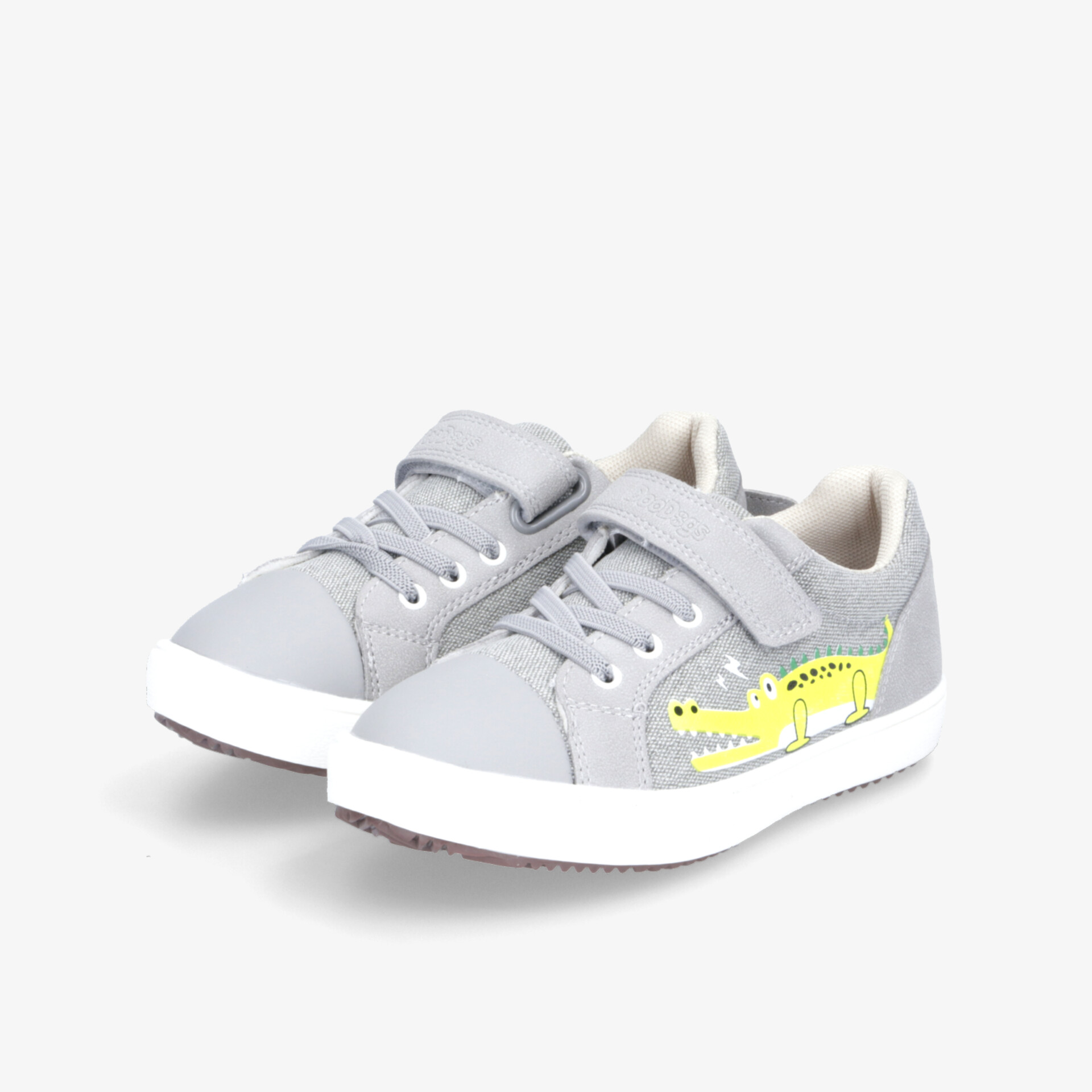 Leichte graue Sneaker mit Klettverschluss und Schnürung, sportlich und bequem, flexible Sohle für optimalen Tragekomfort