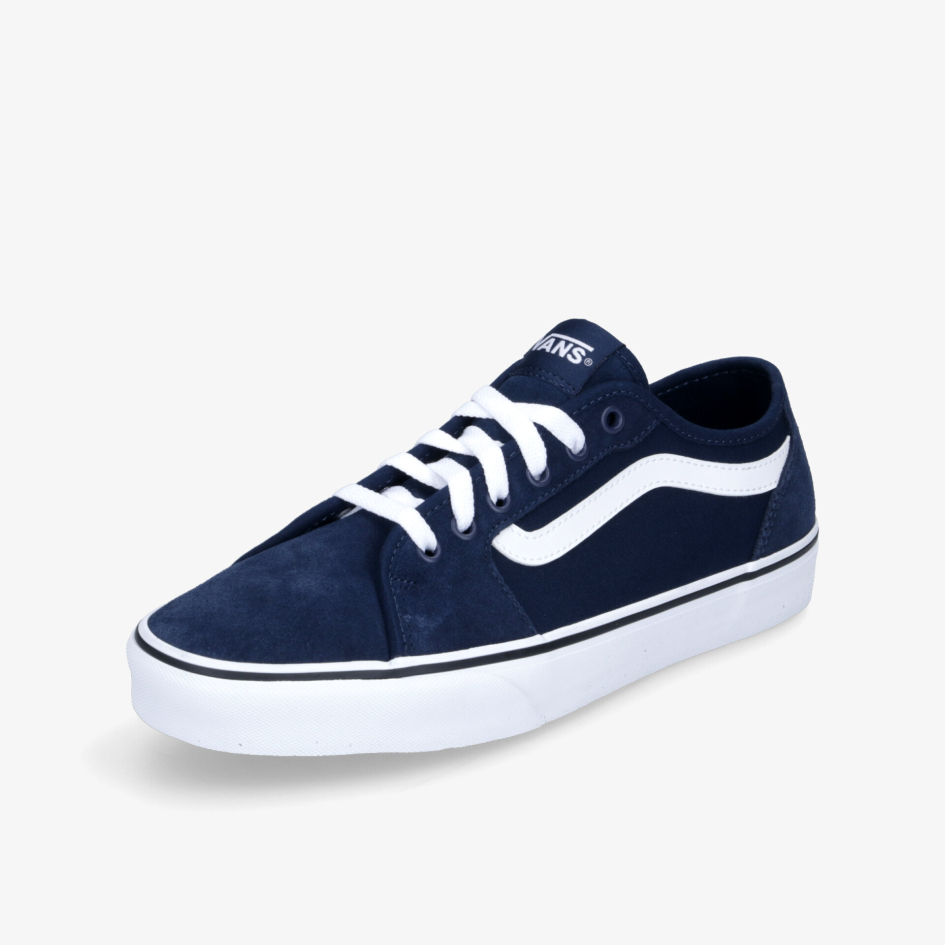 Blauer Sneaker mit weißen Details, bequemem Design und robuster Gummi-Sohle für sportlichen Komfort