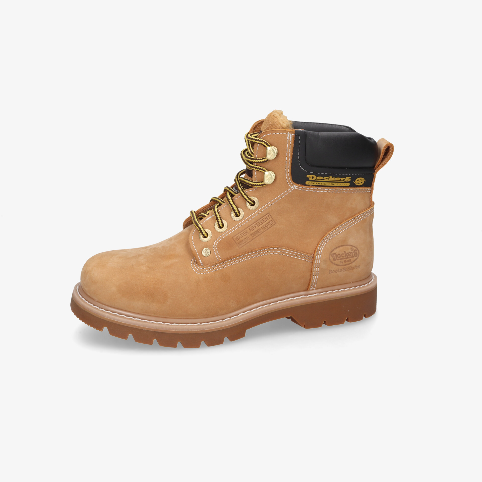 Robuster Arbeitsschuh aus Nubukleder mit rutschfester Sohle und gepolstertem Schaft für stabilen Halt