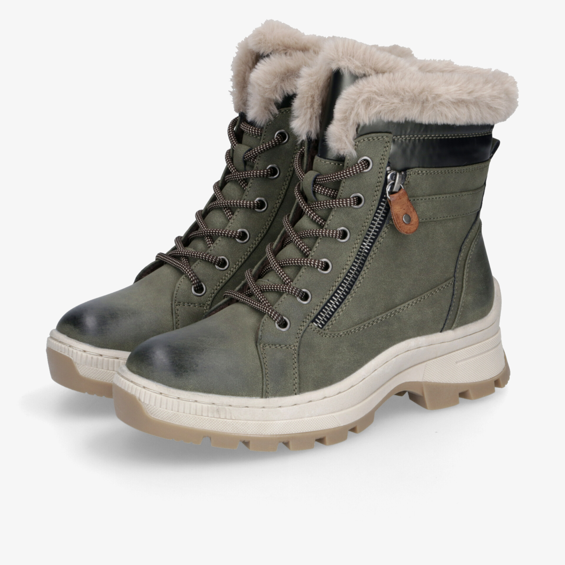 Robuste grüne Winterboots mit weichem Fellfutter, Reißverschluss und rutschfester Sohle für optimalen Komfort
