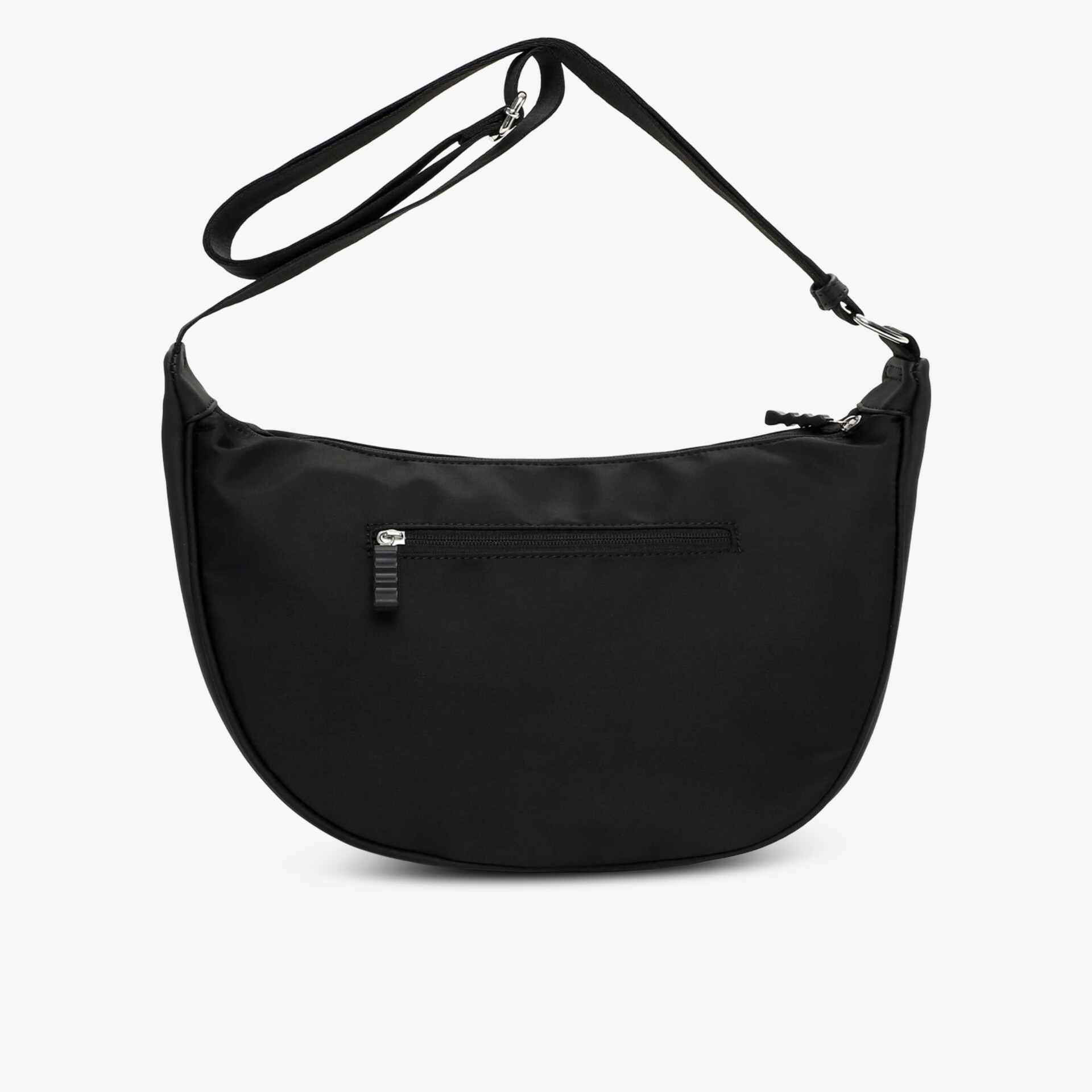 Schwarze Umhängetasche mit stabilem Reißverschluss und verstellbarem Trageriemen, elegant und funktional