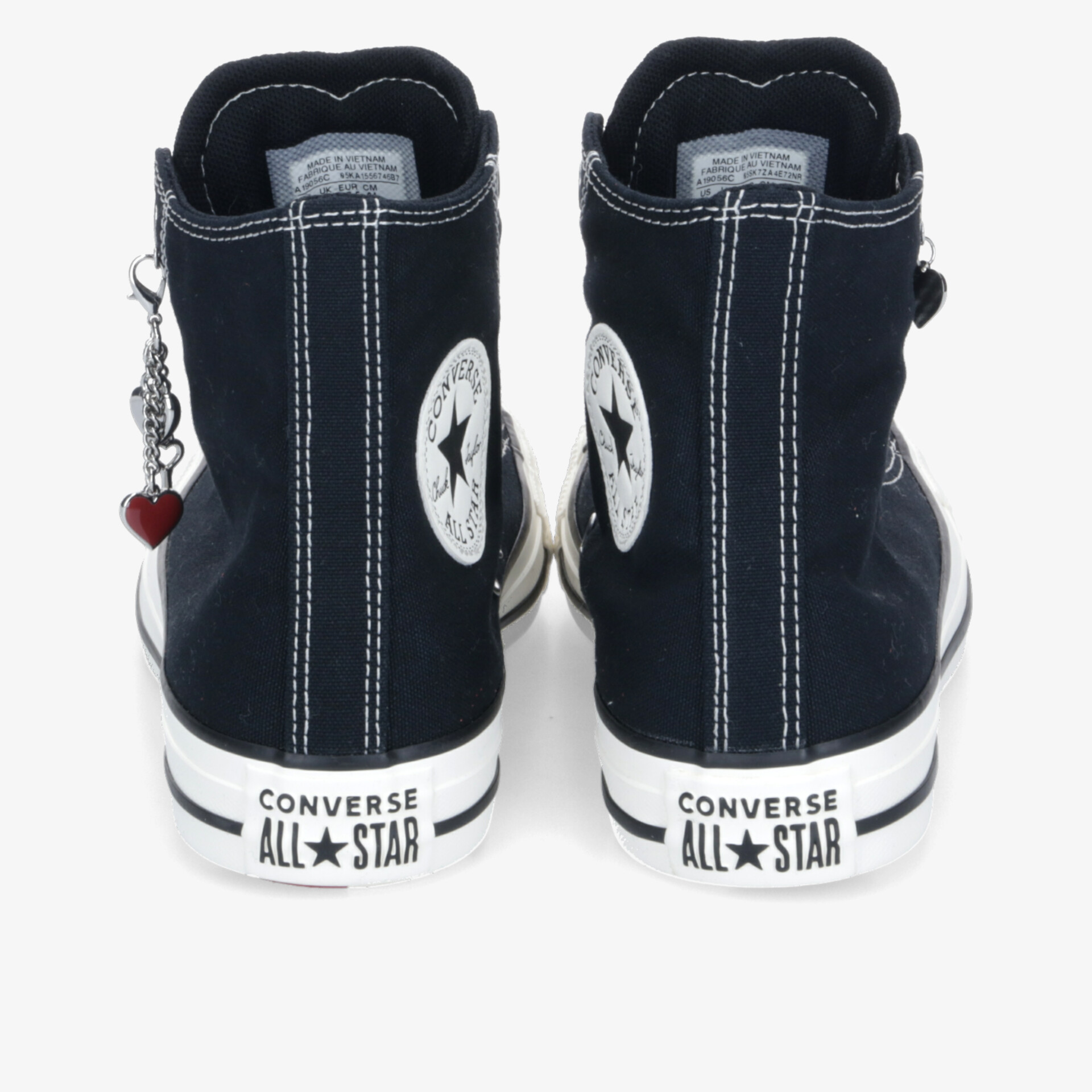Schwarze Converse All Star Sneaker mit weißem Logo, stilvolle hohe Sneaker-Rückansicht