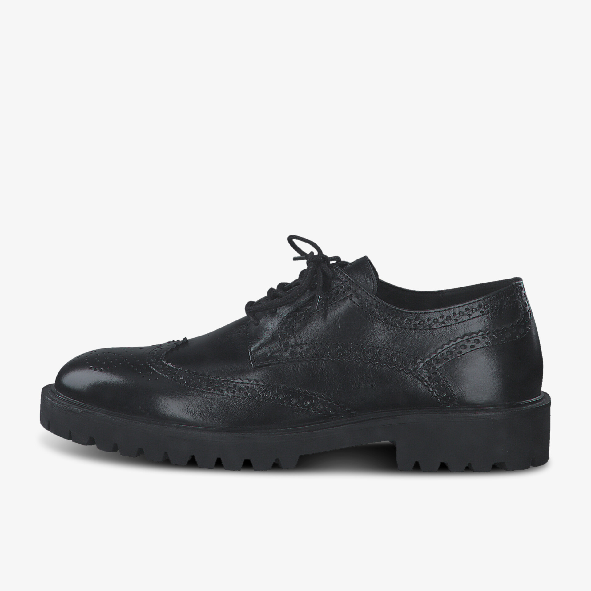 Elegante schwarze Brogue-Schuhe in Lederoptik mit robuster Sohle für stilvolle Auftritte.