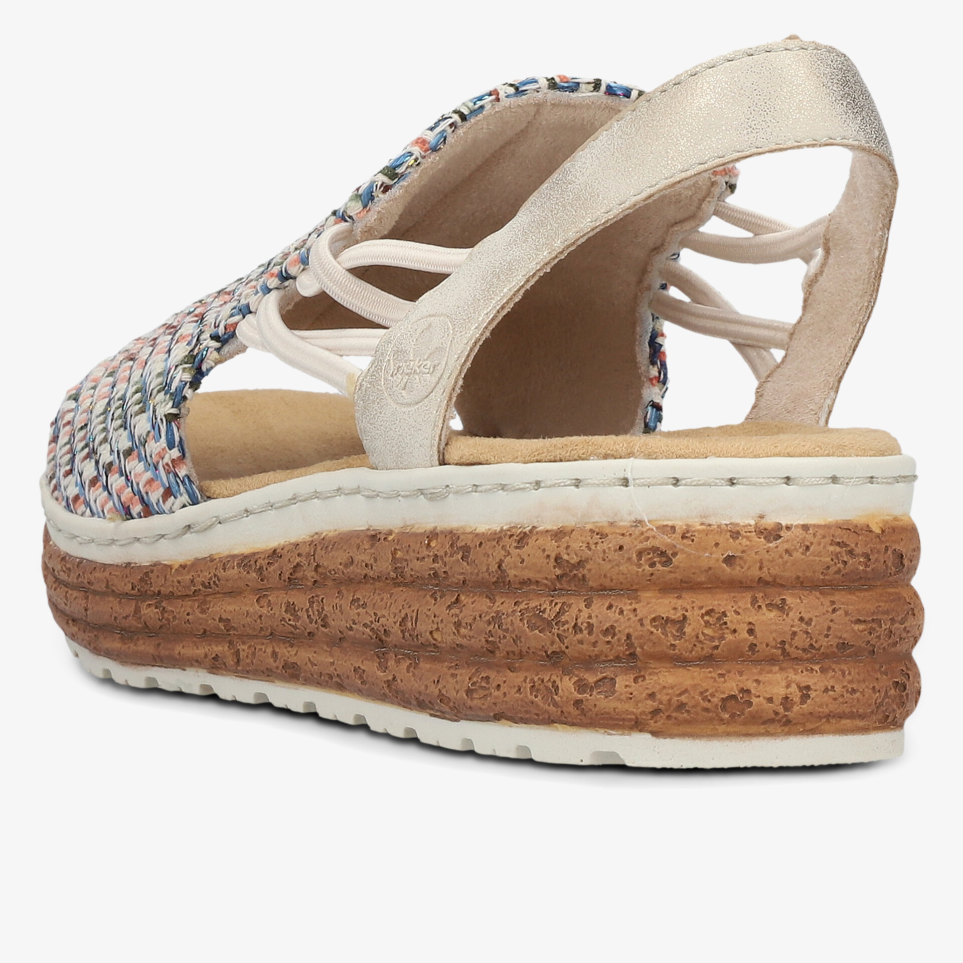 Plateausandale mit Korksohle und farbigem Textilmaterial für bequemen, modischen Sommerlook