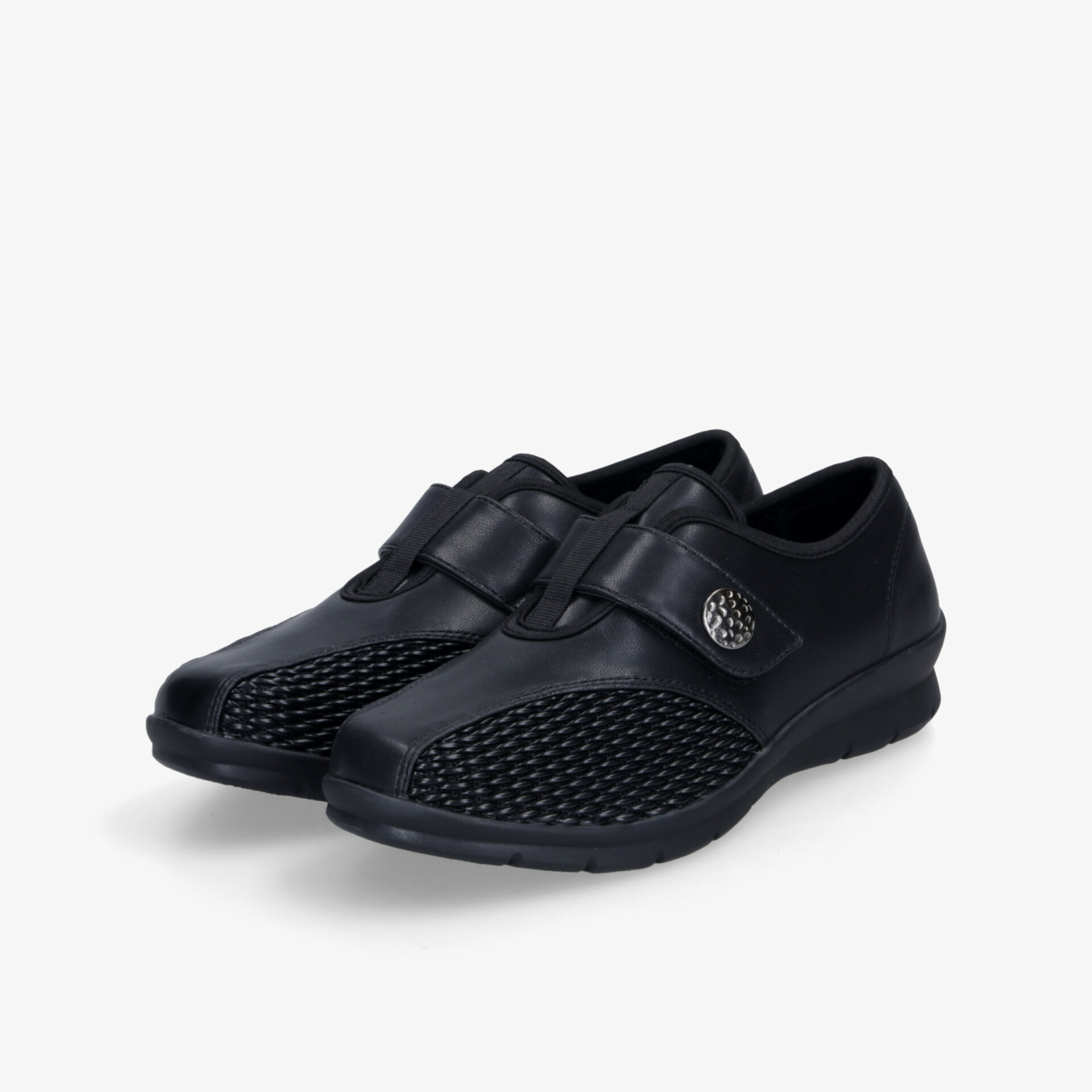 Sportliche schwarze Slipper mit atmungsaktivem Material, rutschfester Sohle und praktischem Klettverschluss für hohen Tragekomfort