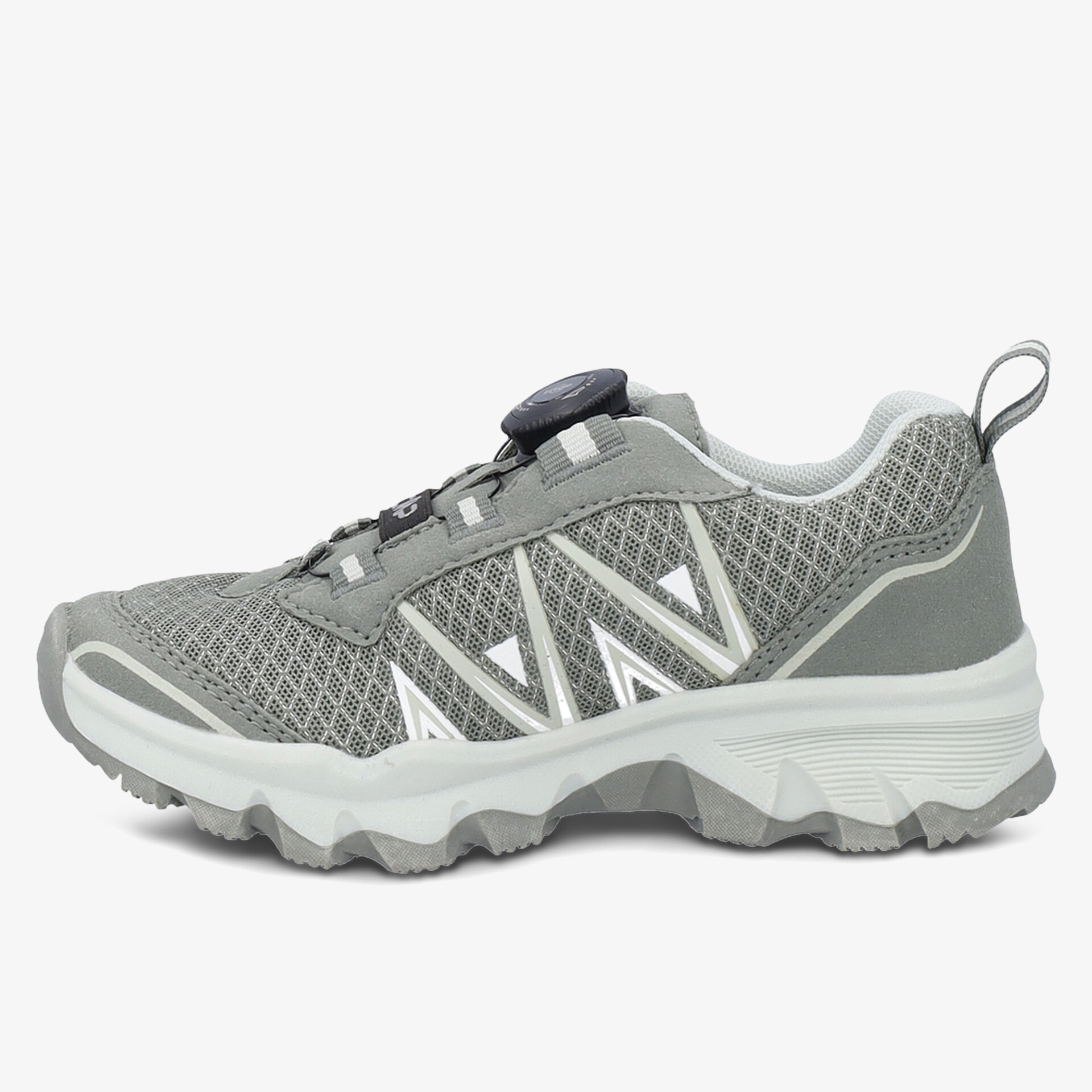 Leichter, grauer Sneaker mit rutschfester Sohle und sportlichem Design.