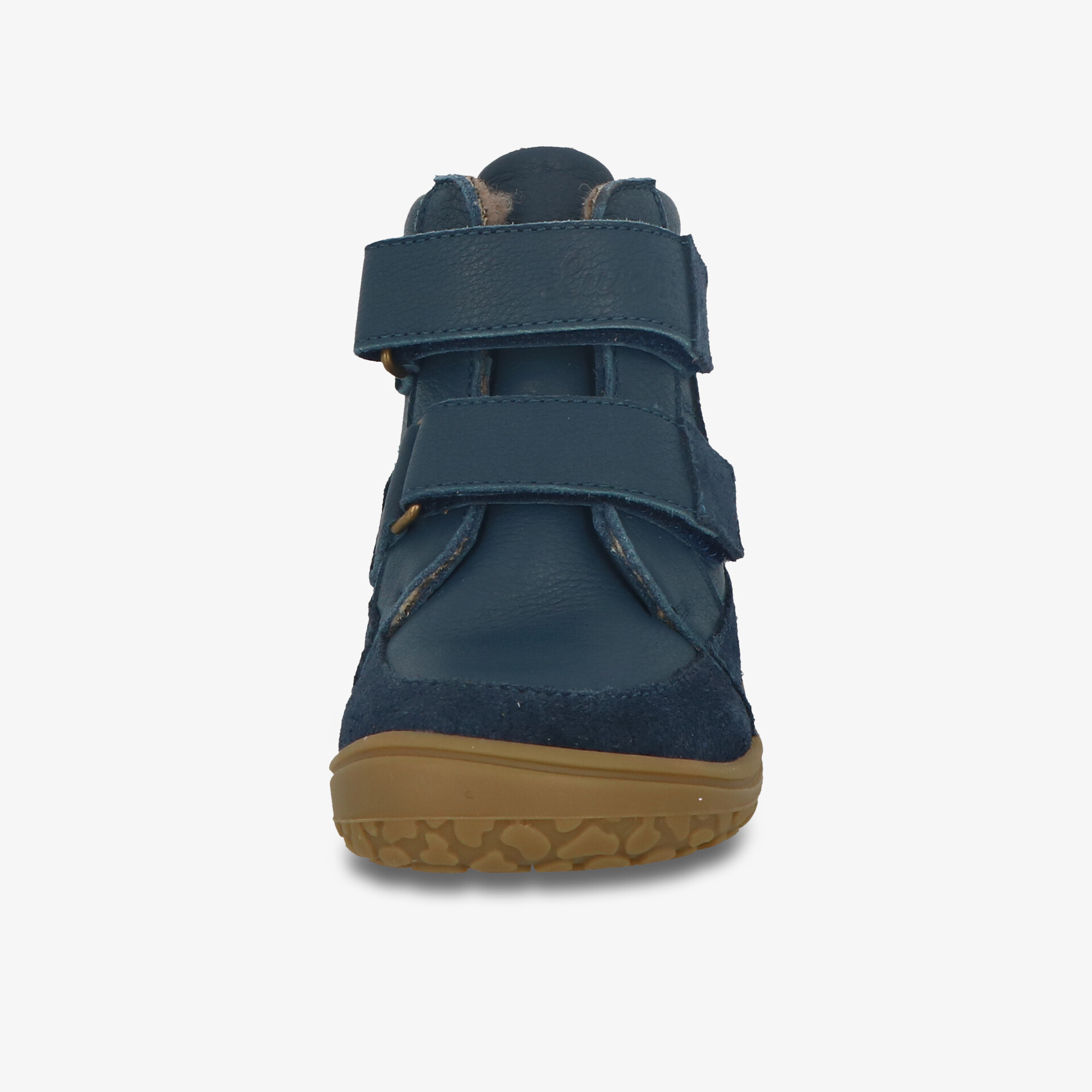 Blauer Schuh mit robustem Sohlenprofil und praktischem Klettverschluss für sicheren Halt