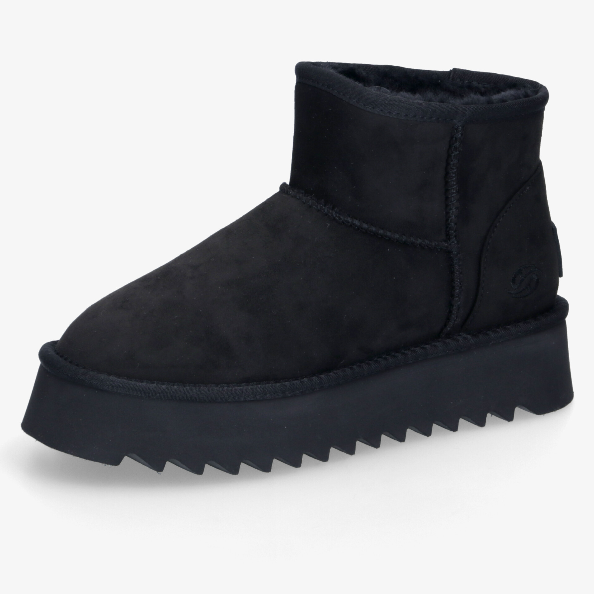 Schwarzer gefütterter Schuh mit rutschfester dicker Sohle und modernem, minimalistischem Design