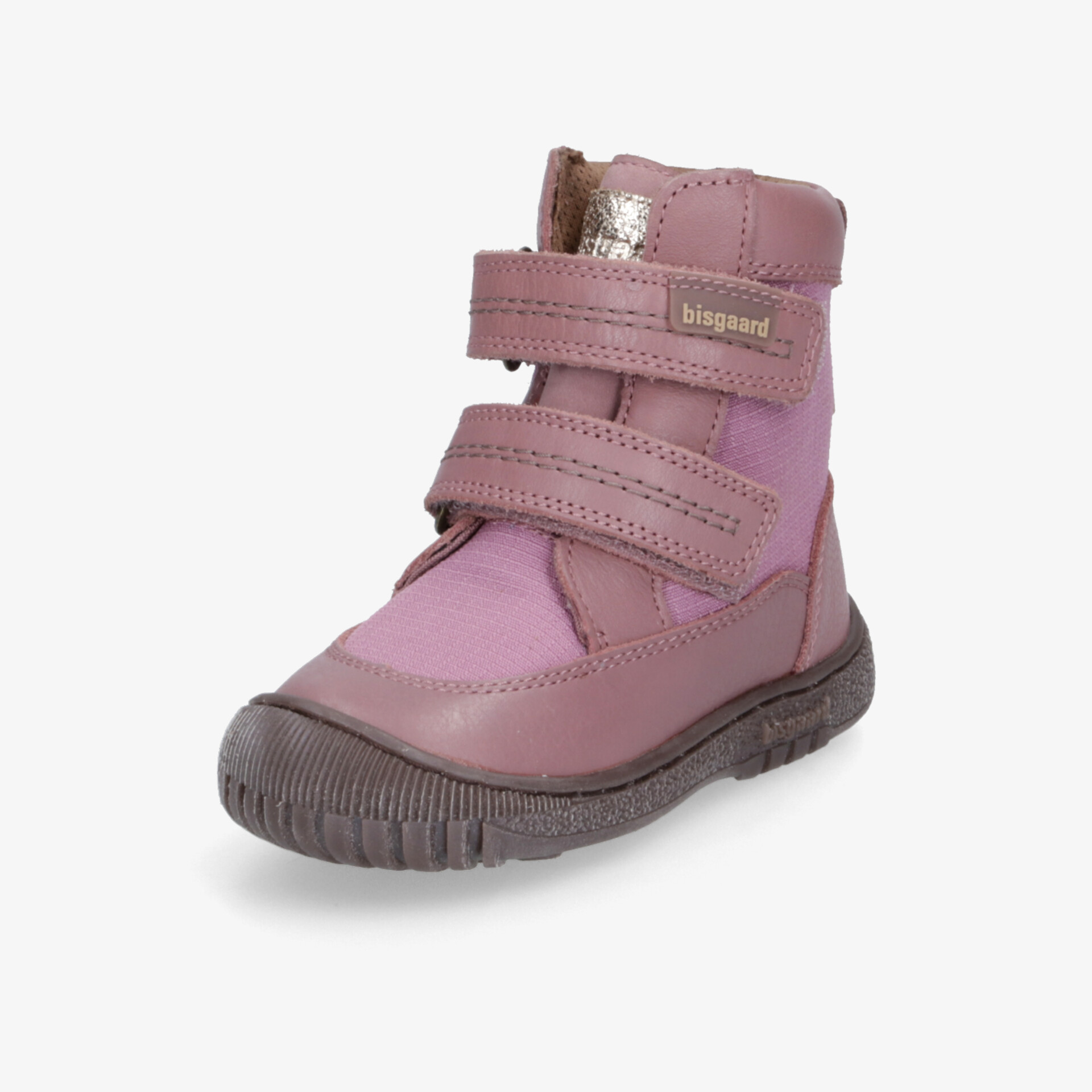 Lila Kinderschuh Stiefel mit Klettverschlüssen, robuster rutschfester Sohle und hohem Schaft für sicheren Halt