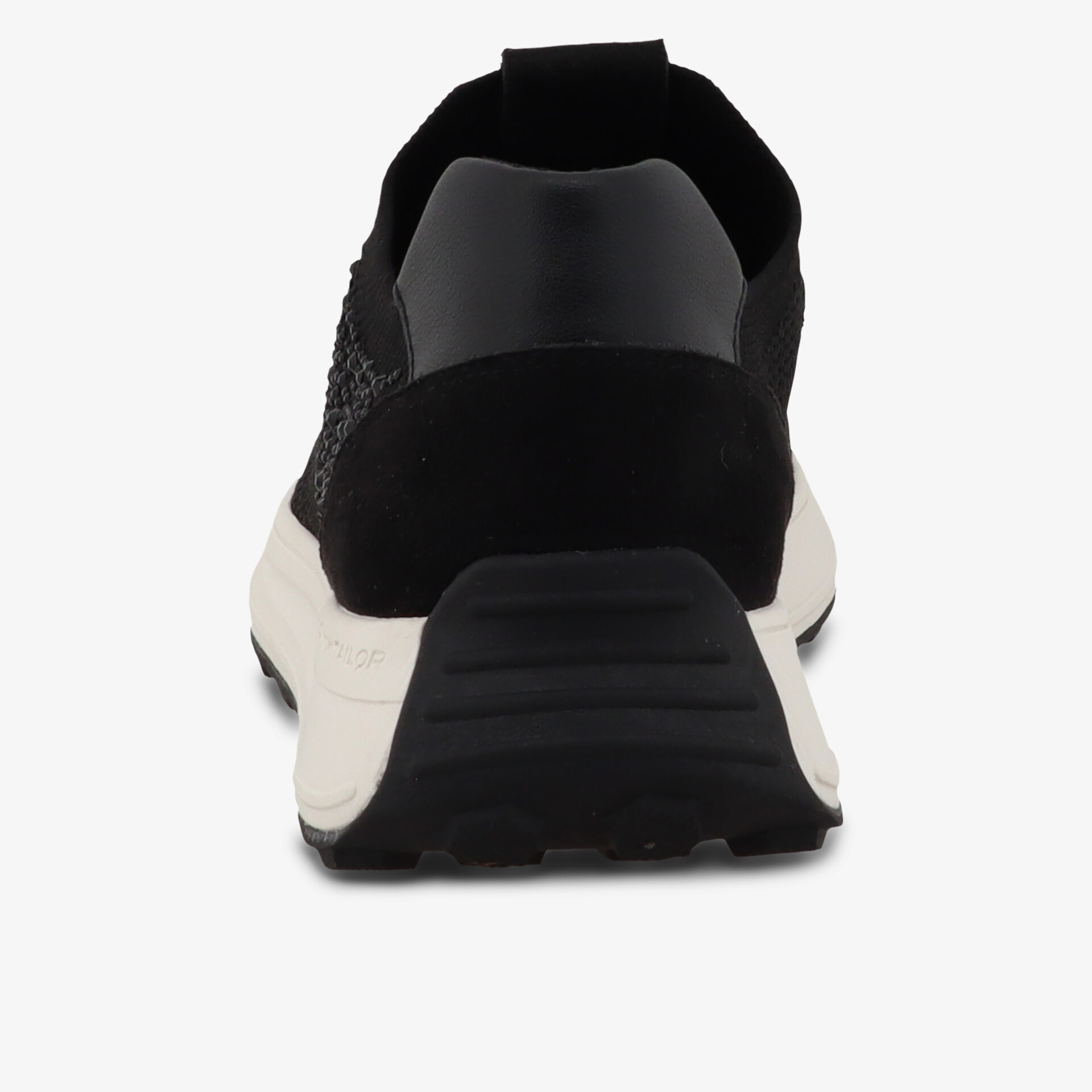 Moderne Rückansicht des bequemen Sneakers mit stabiler Sohle und sportlichem Design