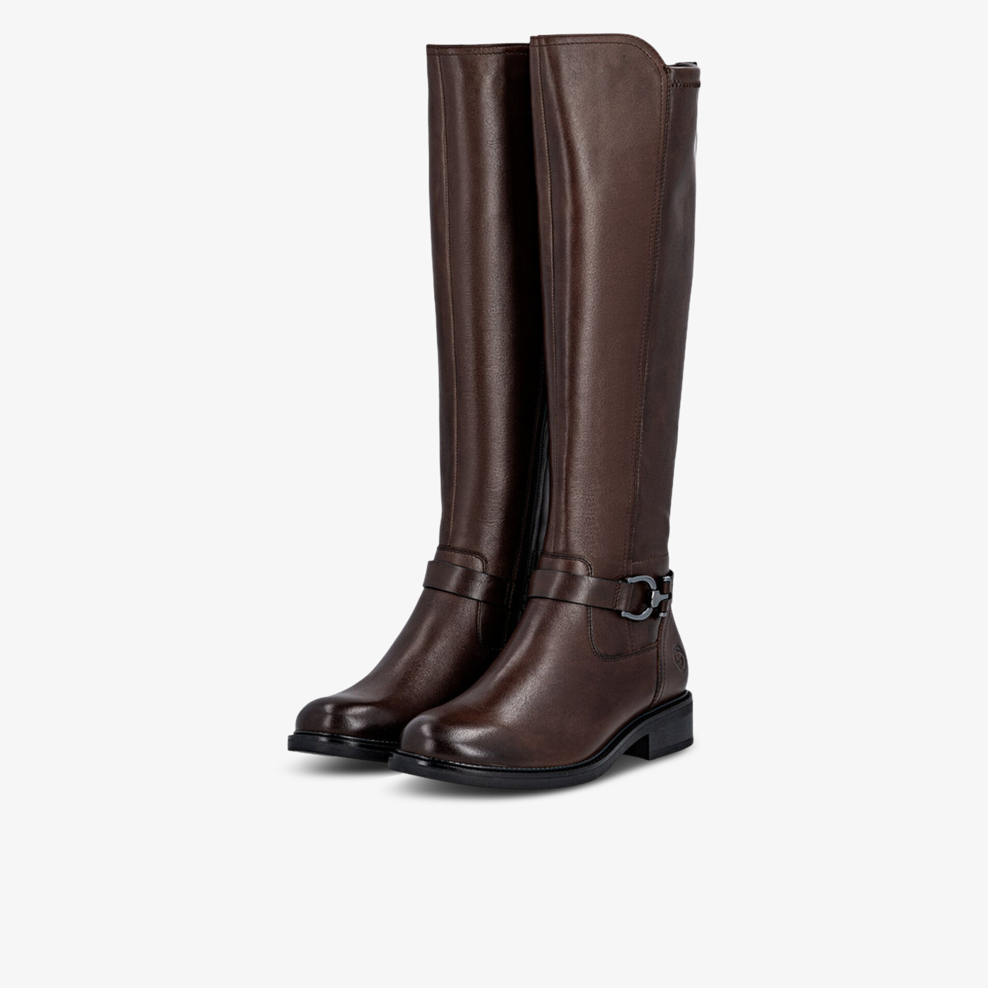 Knielange hochwertige Lederstiefel mit eleganter Schnalle und robuster Sohle für stilvollen Komfort