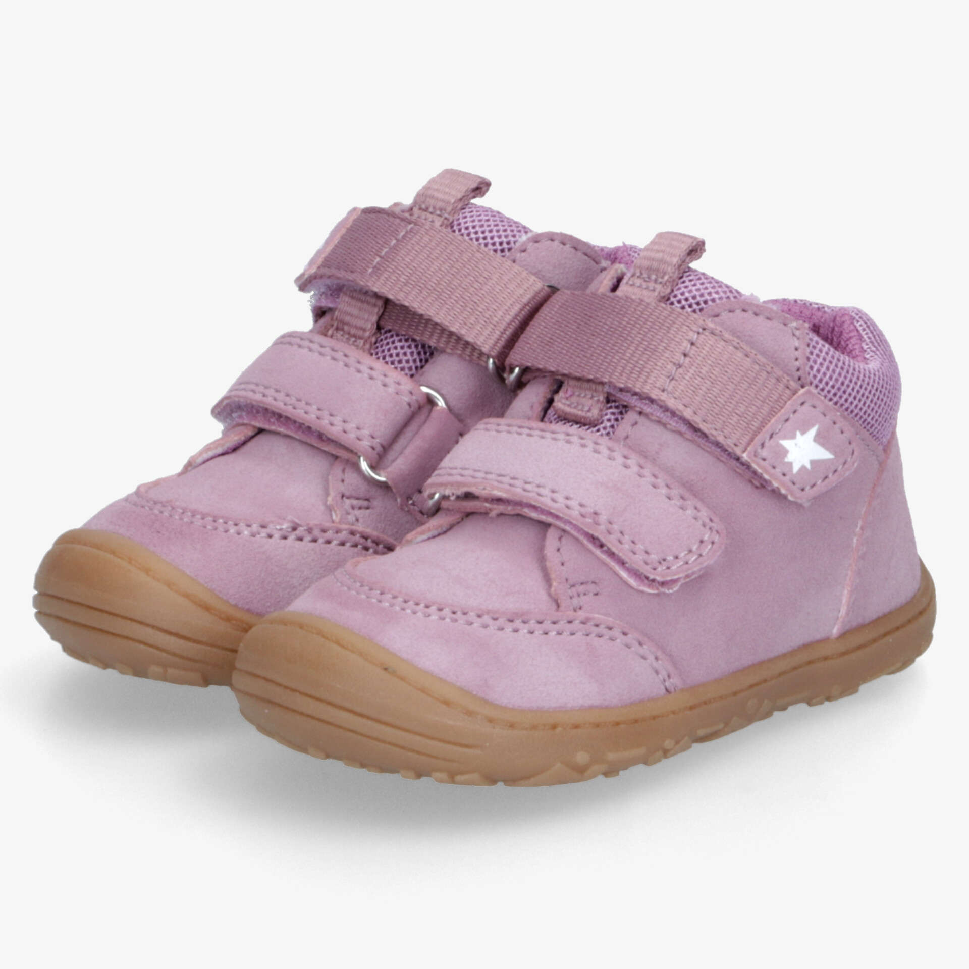 Robuste Kinderschuhe in sanftem Rosa mit flexibler rutschfester Sohle und verstellbaren Klettverschlüssen