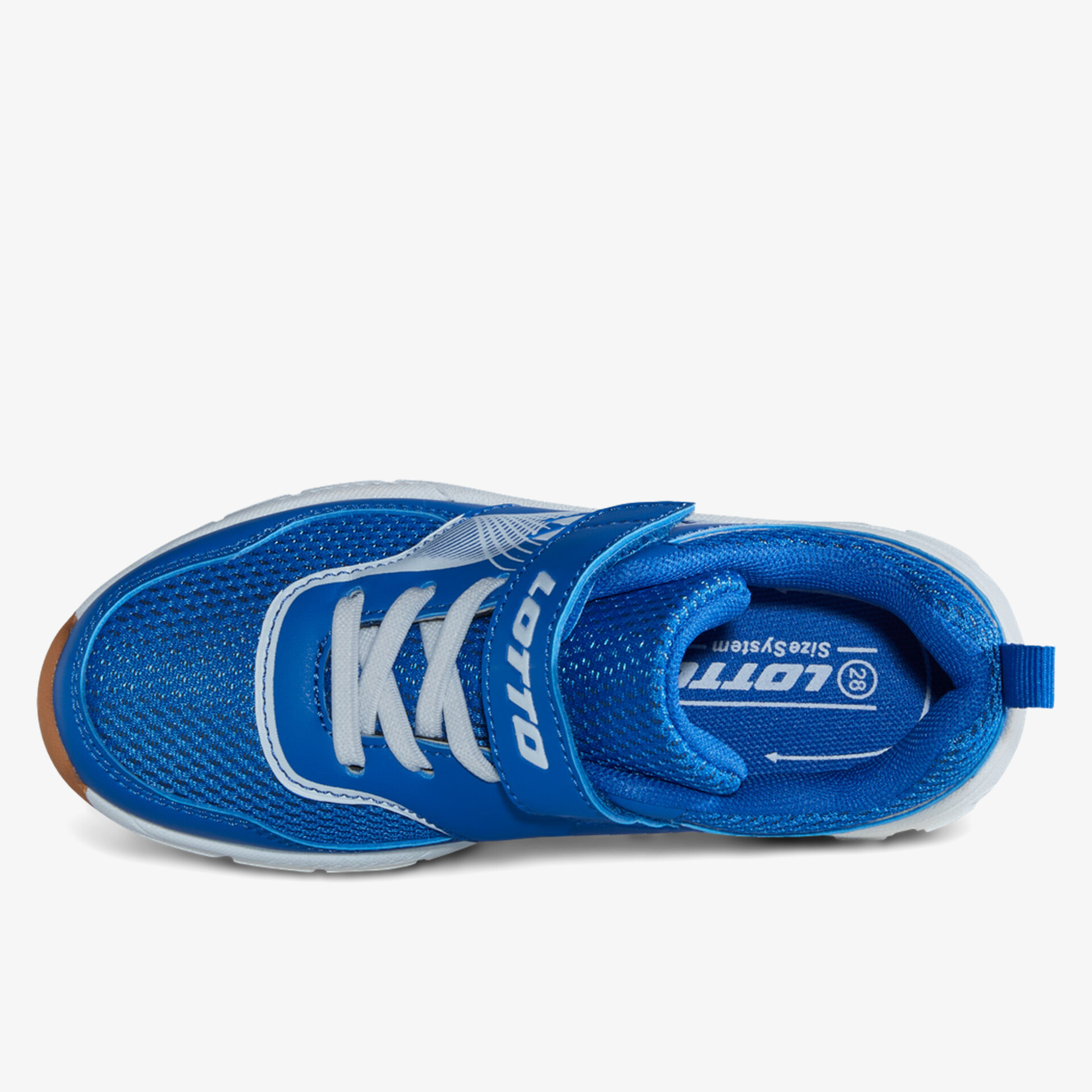 Sportlicher blauer Schuh mit atmungsaktivem Mesh und robustem Sohlenprofil in Draufsicht