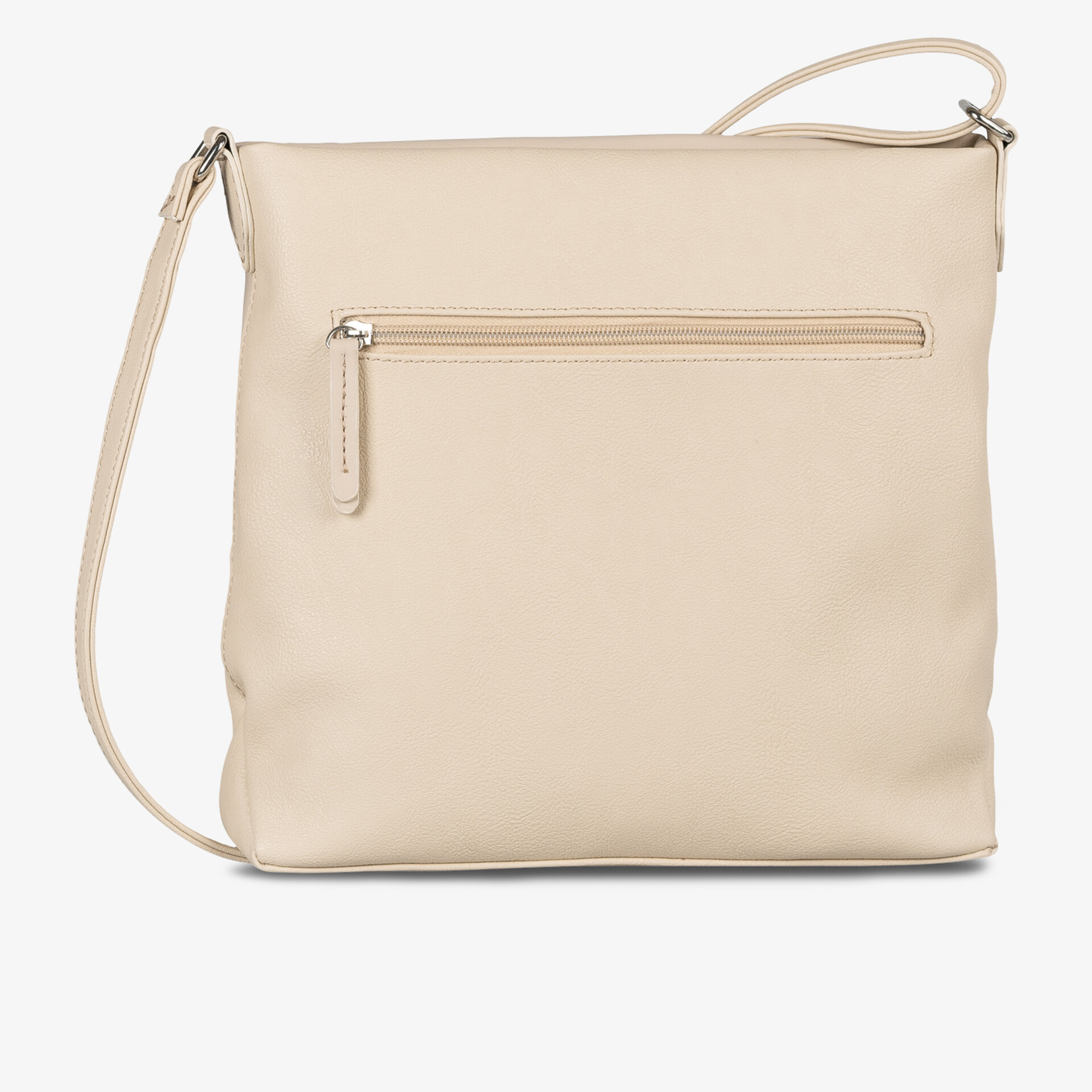 Beige Umhängetasche mit verstellbarem Riemen und Reißverschlussfach vorne, schlichtes und funktionales Design