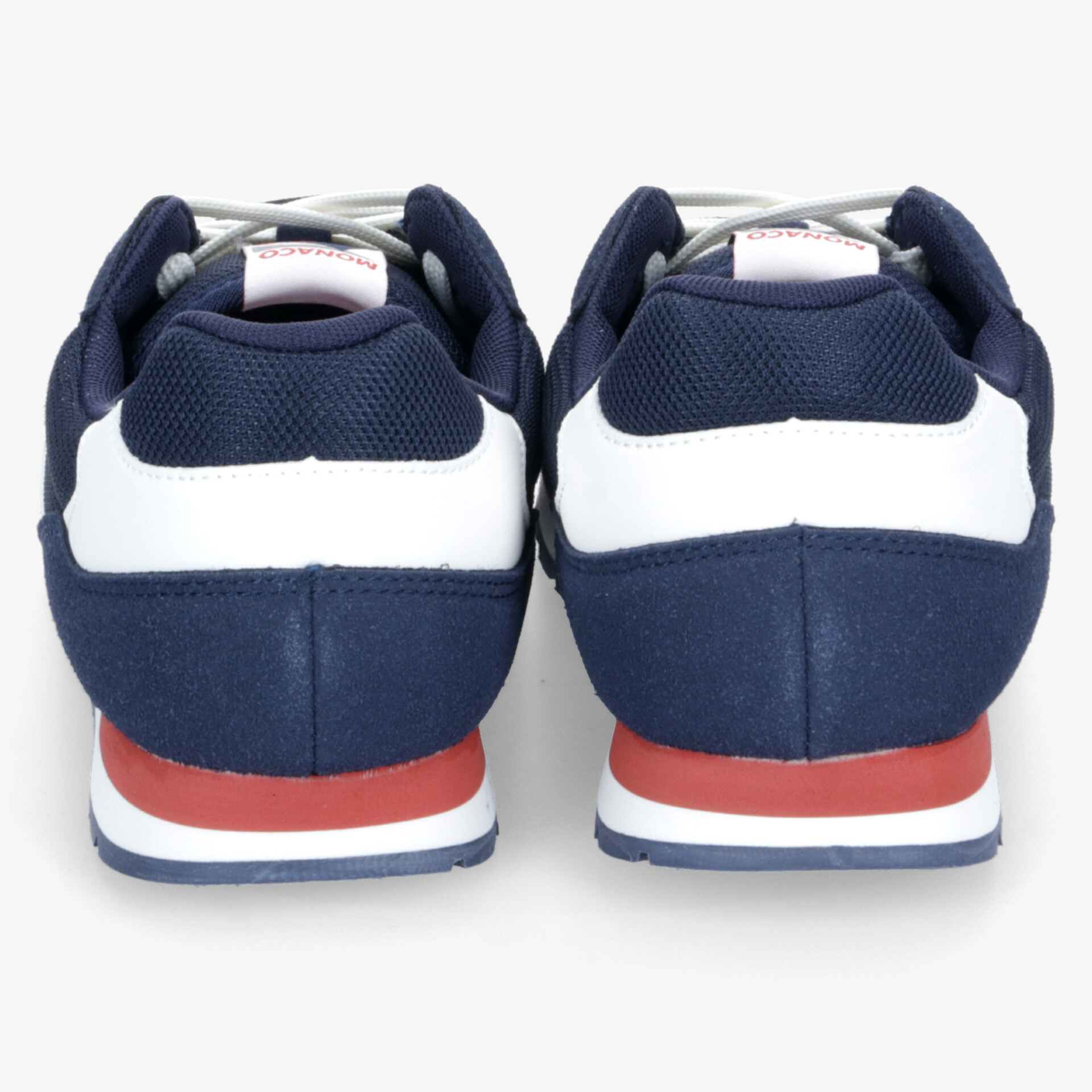 Robuste Sportschuhe in Blau und Rot, bequem gepolstert mit rutschfester Sohle, Rückansicht