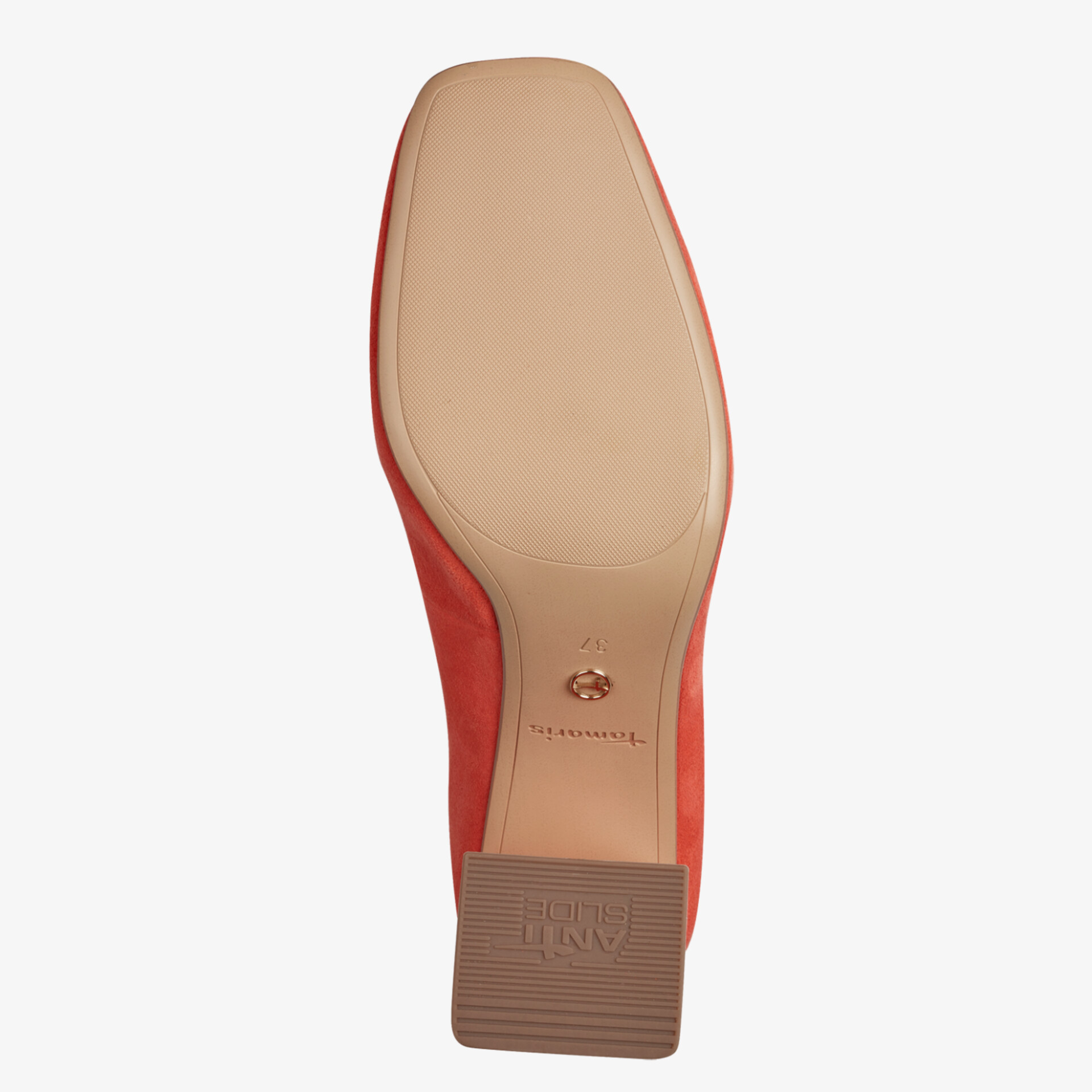 Stabile Schuhsohle mit rutschfestem Profil und viereckigem Absatz für guten Halt und langlebigen Tragekomfort