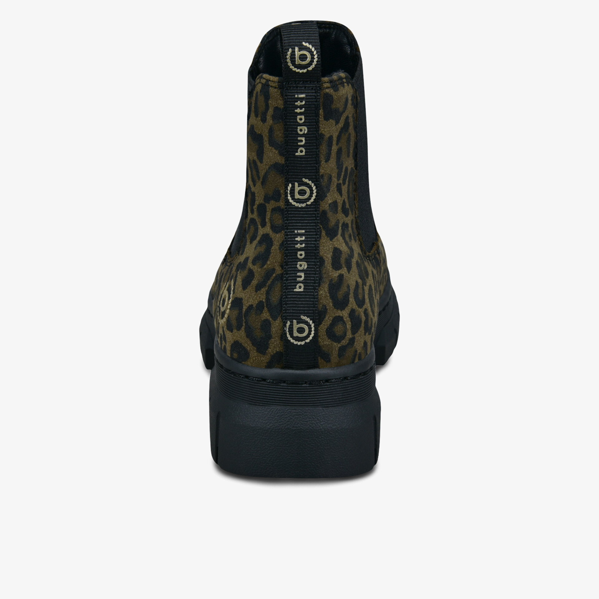 Schuh mit Leoprint und hohem Schaft, bequeme Passform, stabile rutschfeste Sohle, Rückansicht