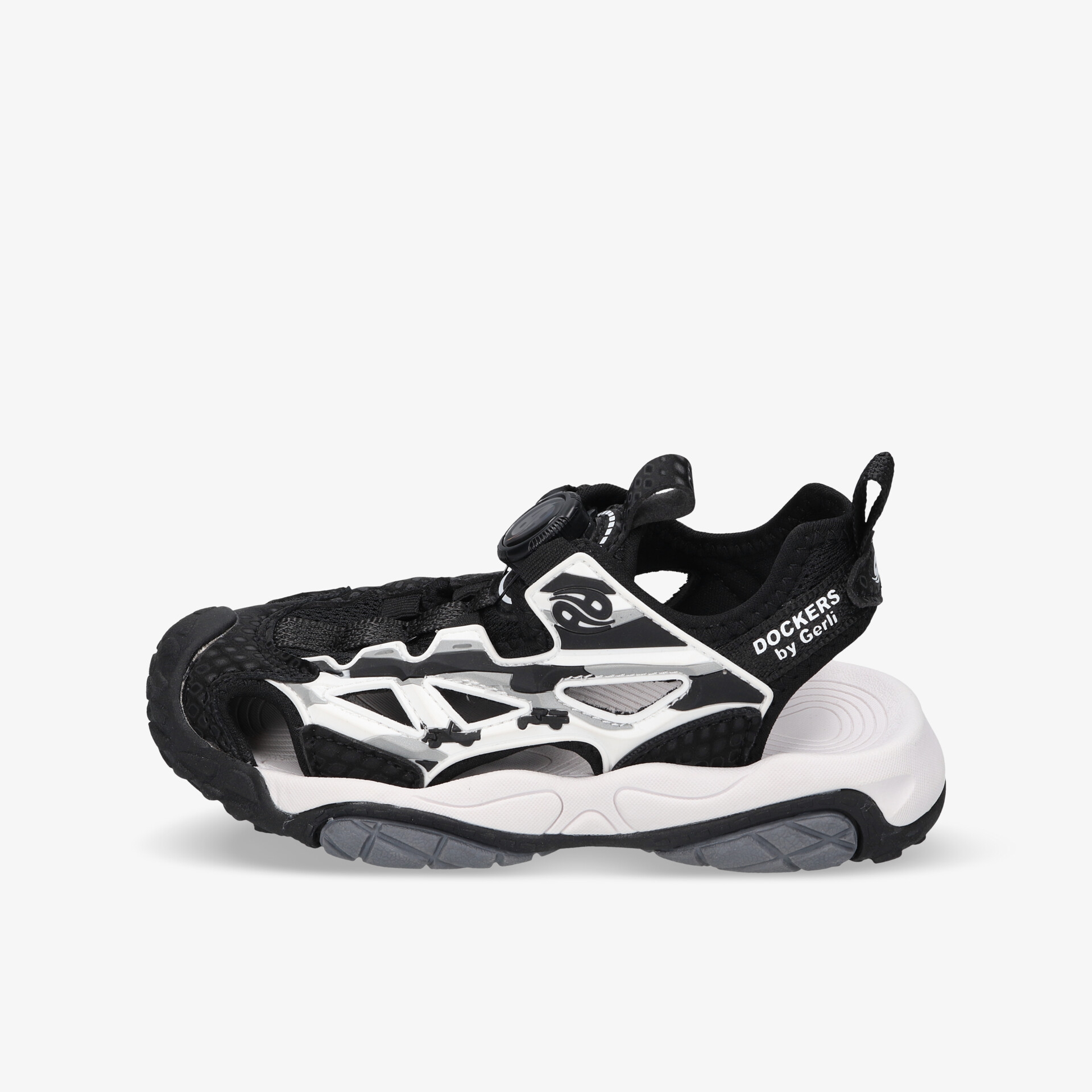 Moderner schwarzer und weißer Sneaker mit robustem, atmungsaktivem Material und komfortabler Sohle