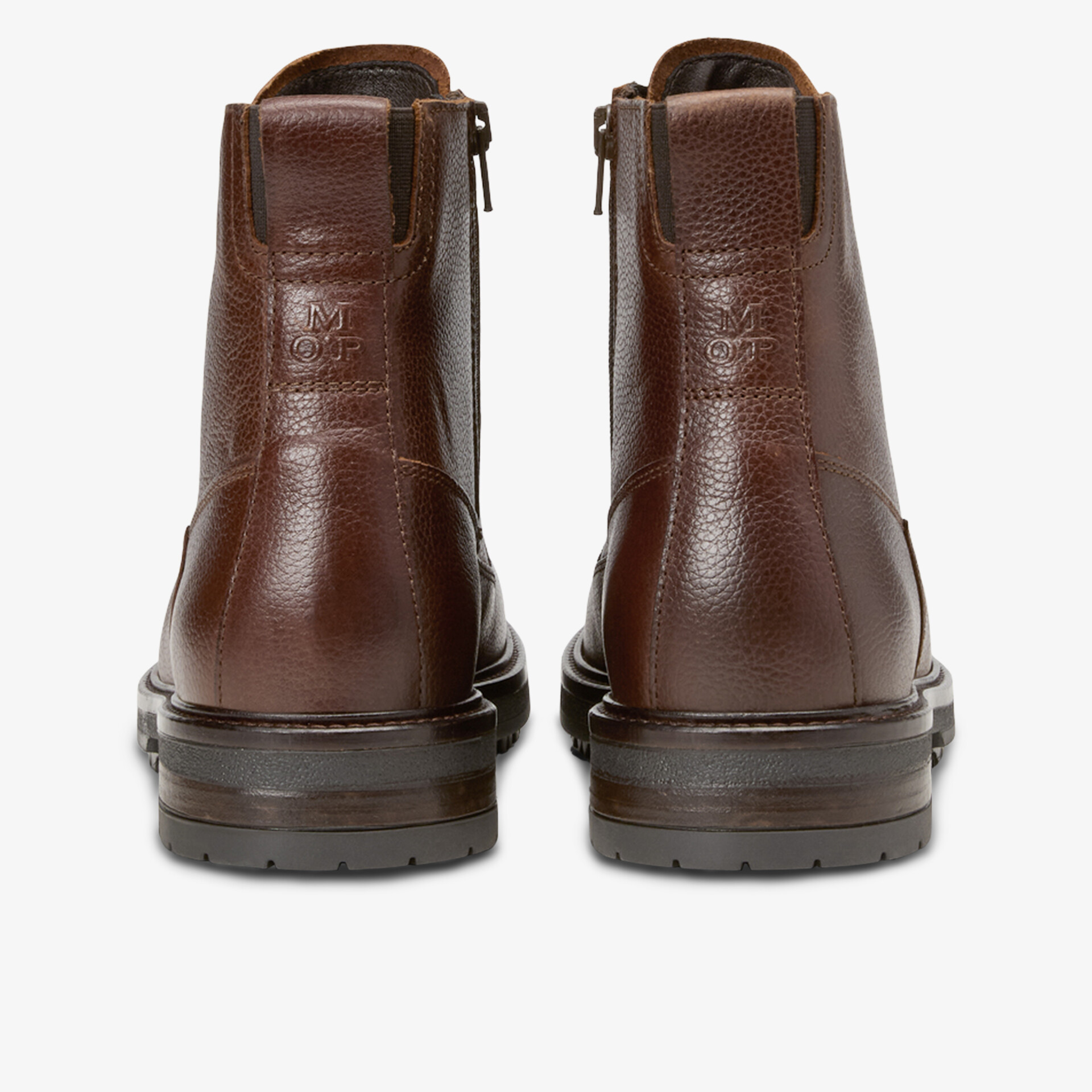 Robuste braune Lederstiefel mit praktischem Reißverschluss und stabiler Sohle, Rückansicht