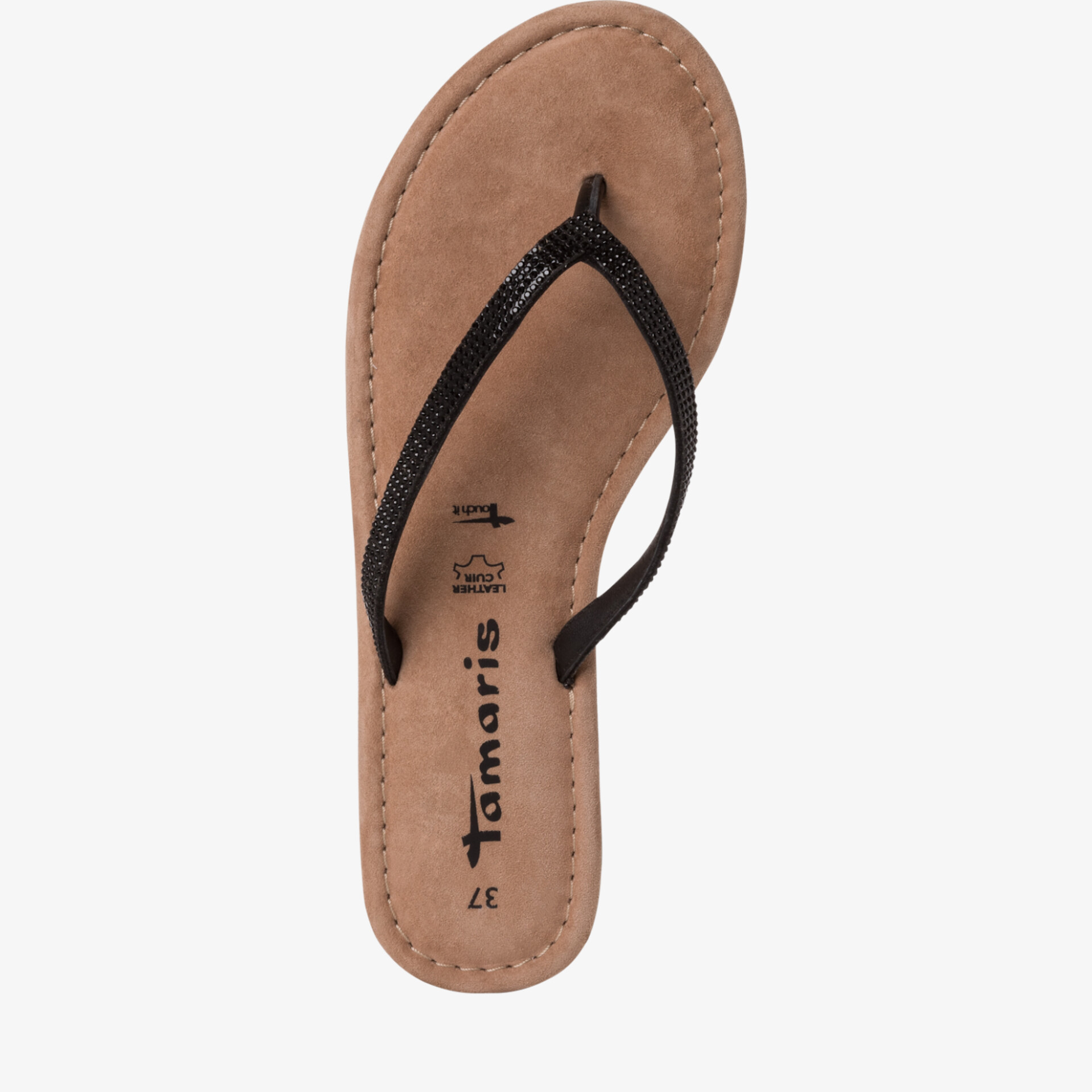 Bequeme braune Flip-Flop Sandale mit schwarzem Riemen und rutschfester Sohle, ideal für den Alltag