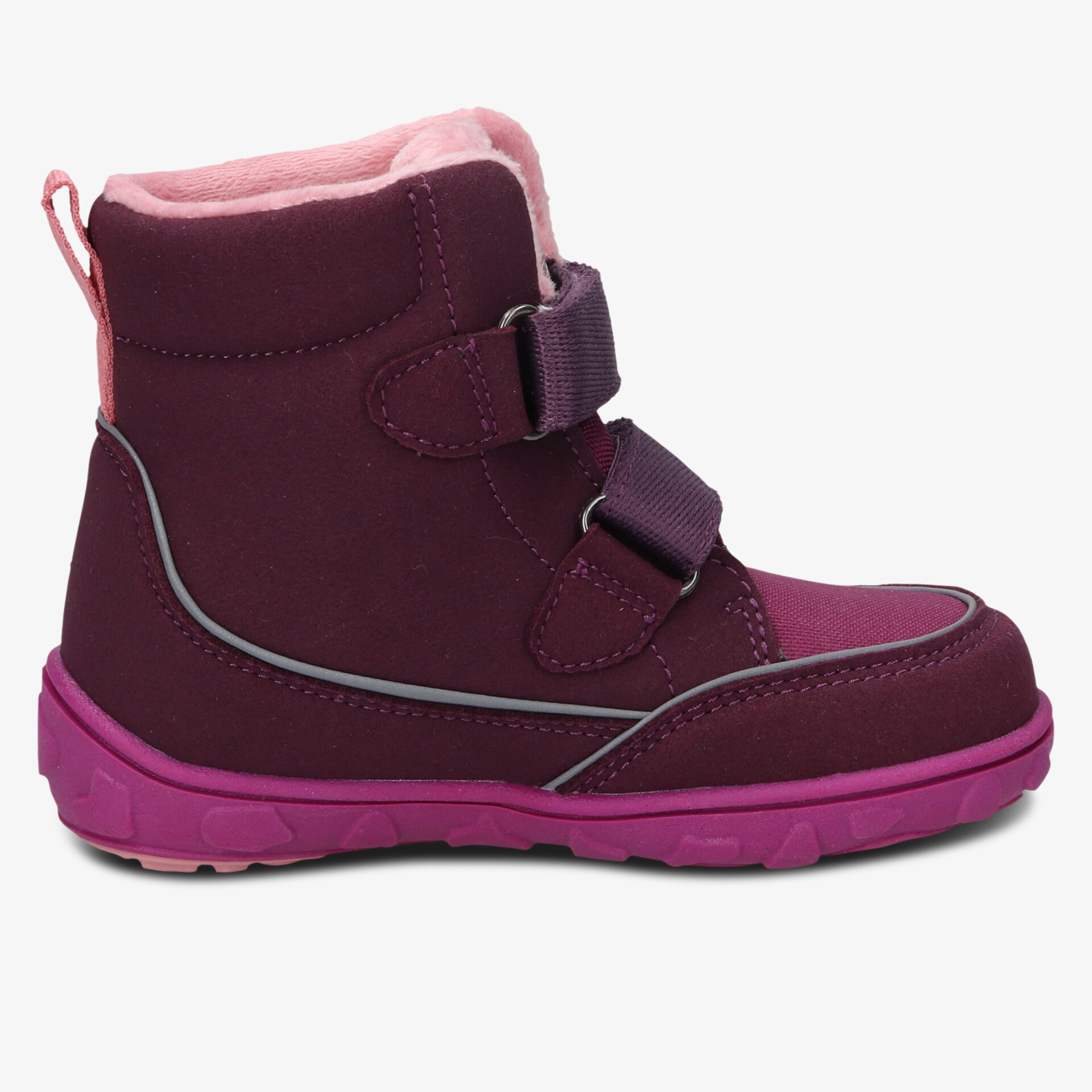 Robuster warmer Winterstiefel mit rutschfester Sohle und praktischen Klettschnallen in seitlicher Ansicht