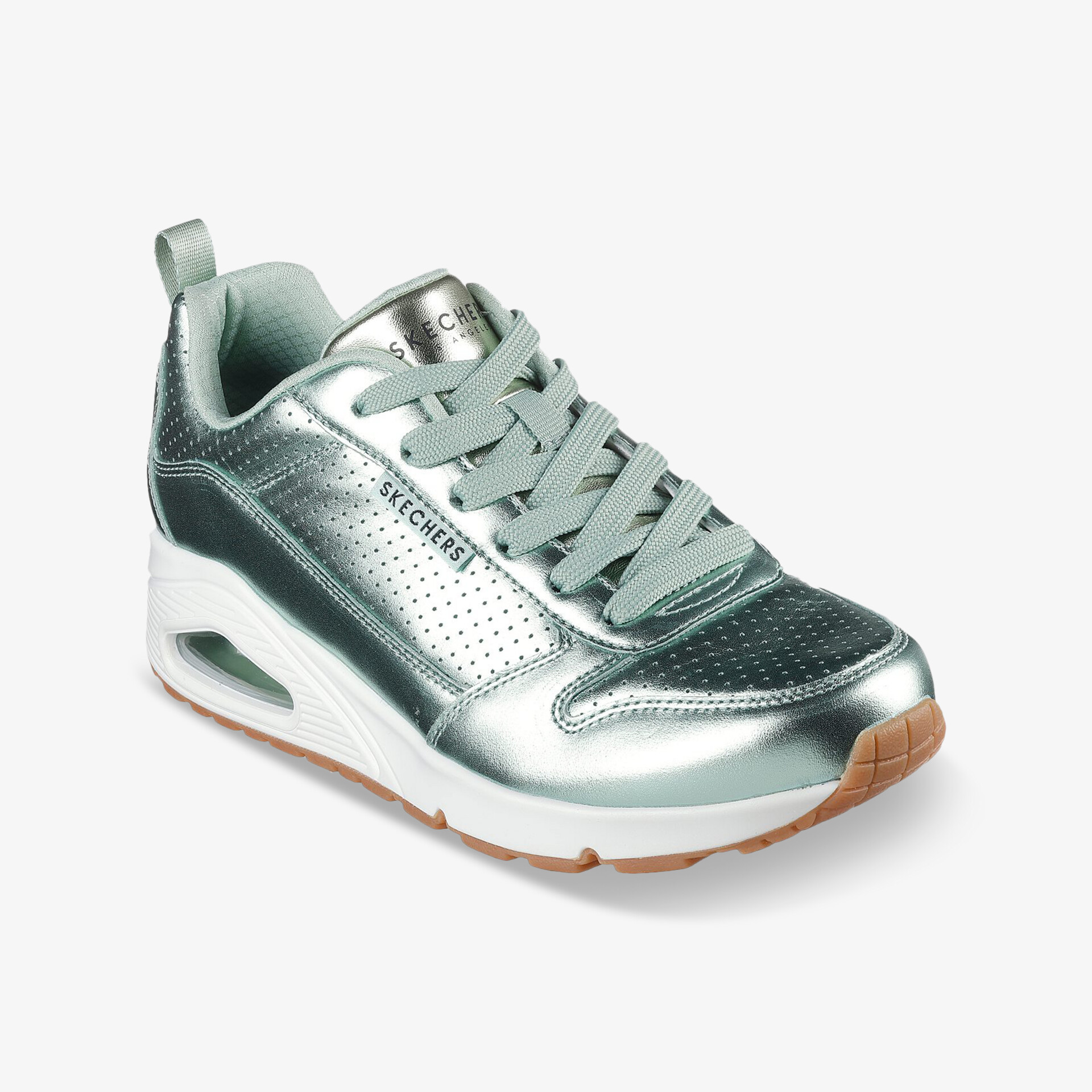 Metallic Sneaker in sportivem Design mit gepolsterter Innensohle und rutschfester Gummisohle, schräg vorne sichtbar