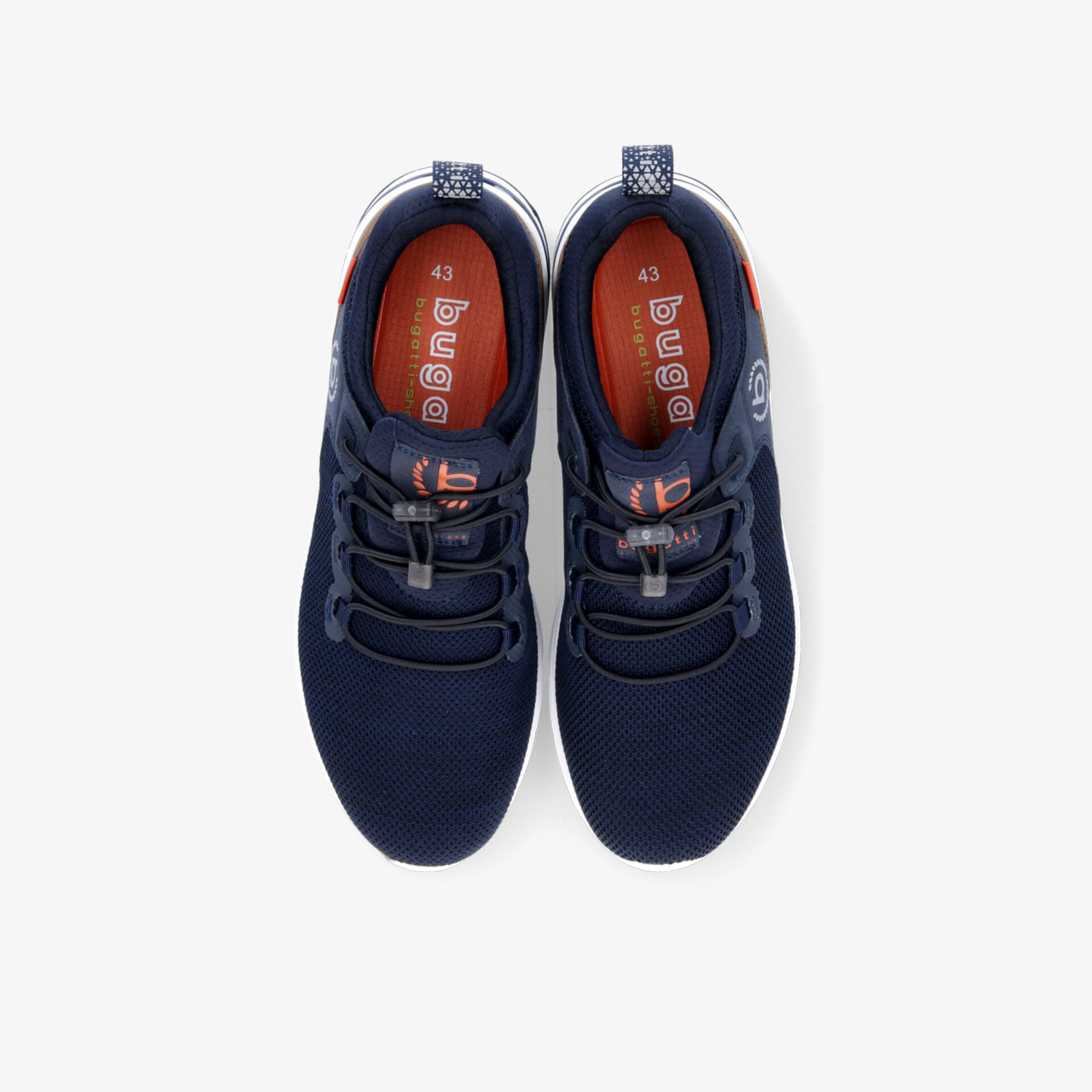 Dunkelblaue Sportschuhe in Draufsicht, bequem und leicht mit flexibel gepolstertem Obermaterial, rutschfest