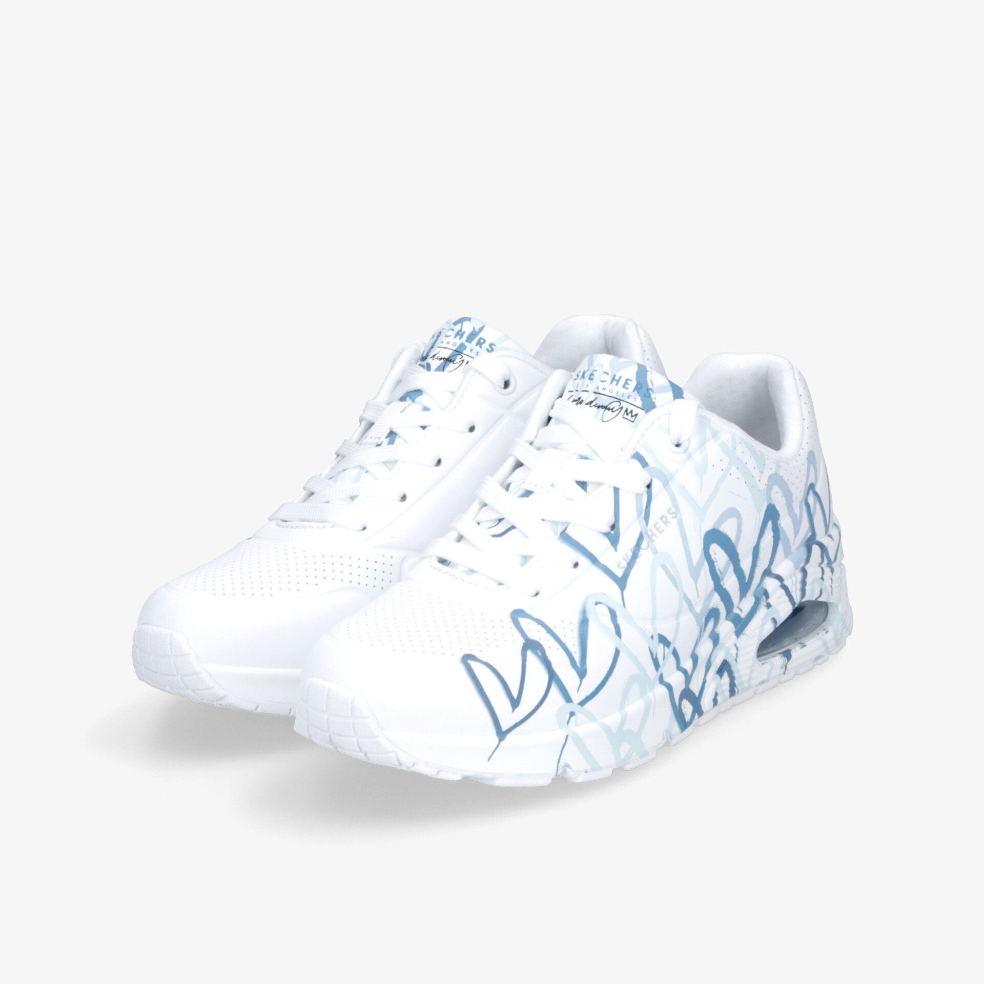 Weißer Sneaker mit blauem Grafikmuster, bequeme Passform und modernem, sportlichem Design