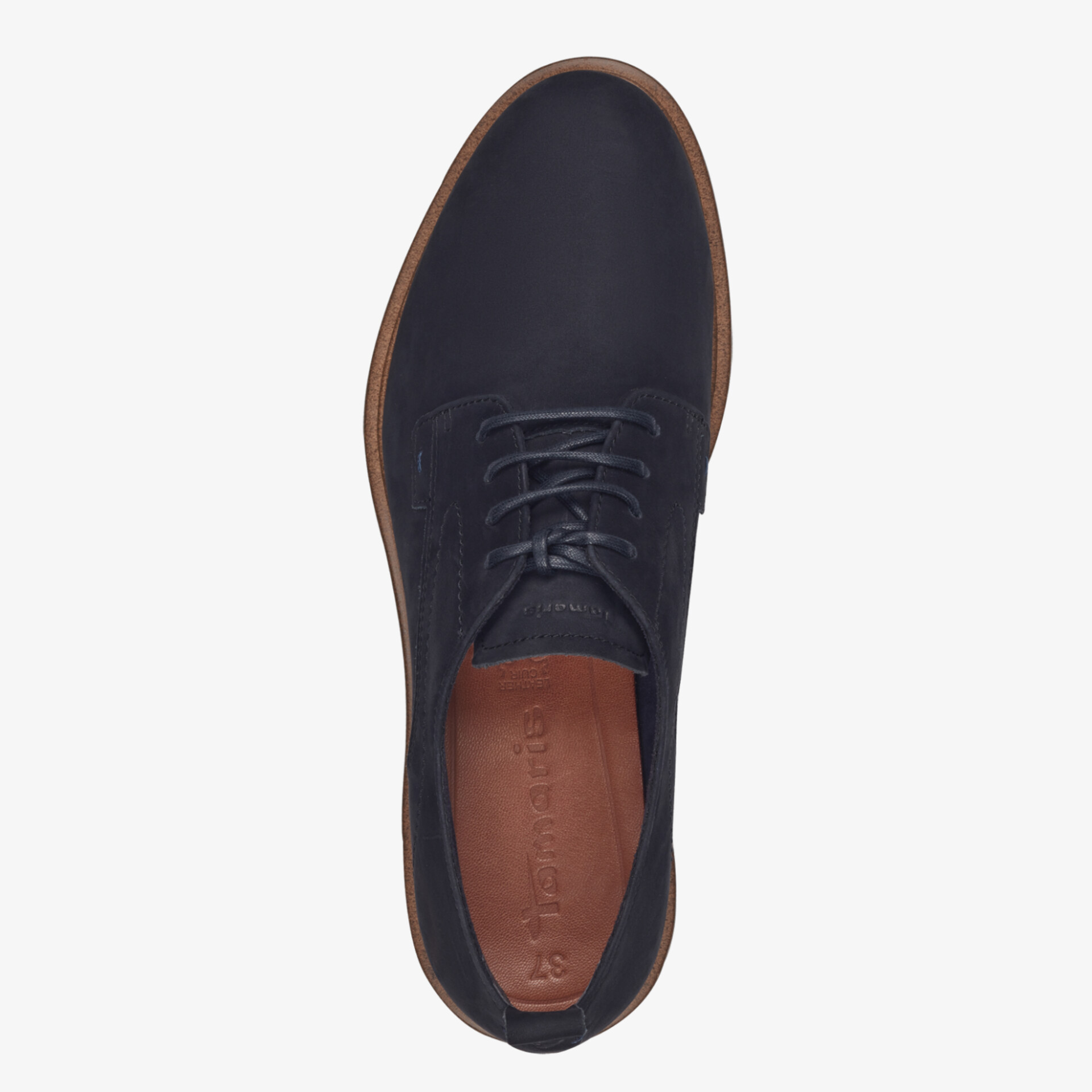 Eleganter schwarzer Leder-Businessschuh mit klassischer Schnürung und bequemer Innensohle in Draufsicht