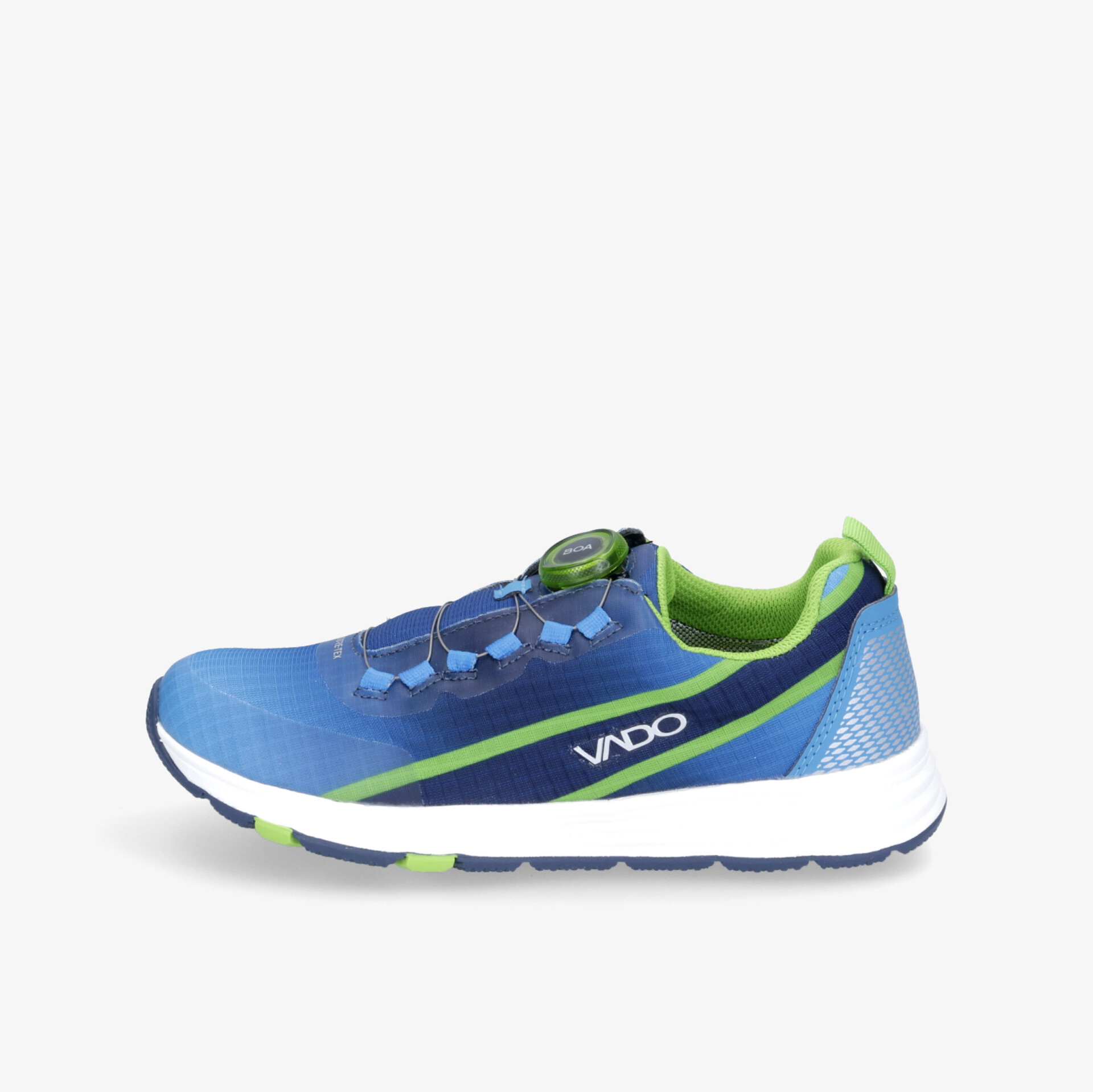 Trendiger blauer Sneaker mit grünen Akzenten und leichter, flexibler Laufsohle für optimalen Komfort beim Sport.