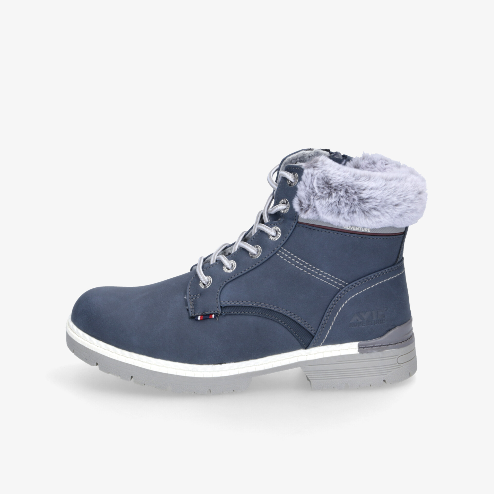 Warmer blauer Winterschuh mit kuscheligem Fellbesatz und rutschfester Sohle für höchsten Komfort