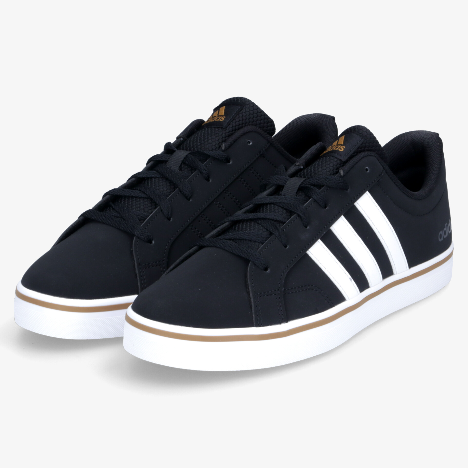 Schwarze Sneaker mit weißen Streifen, sportlich und bequem, robuste Sohle, modernes Design