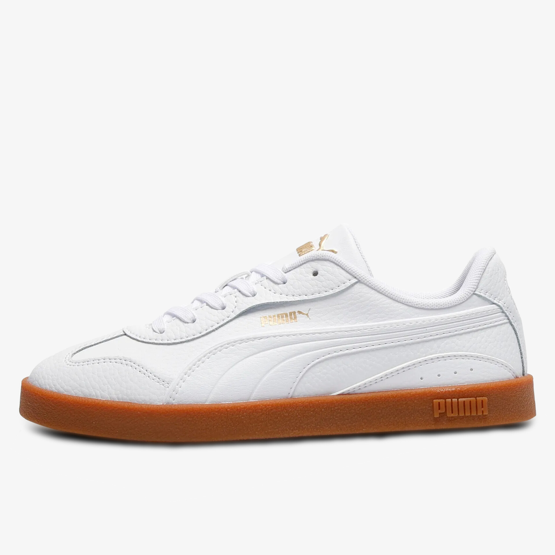 Weißer Puma Sneaker mit brauner Gummisohle und sportlichem Design, bequemer und leichter Freizeitschuh