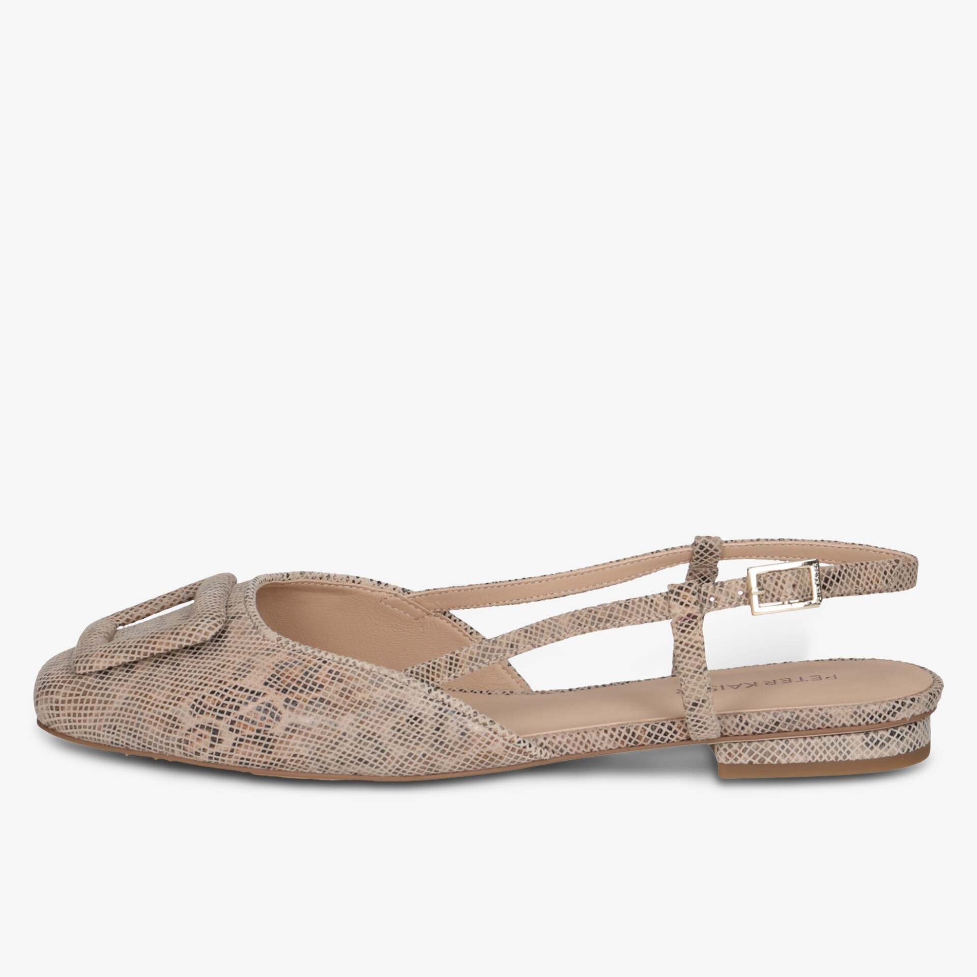 Flacher Schuh mit schlangenlederoptik und verstellbarem Riemen für bequemen Halt