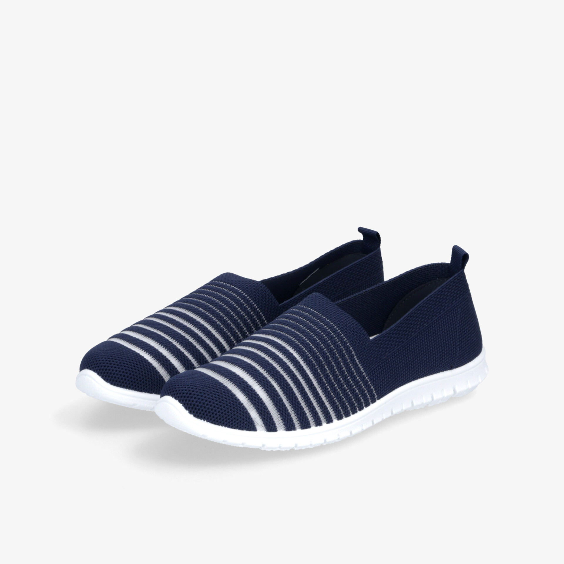 Leichte und bequeme blaue Slipper mit weißer gestreifter Oberfläche und flexibler rutschfester Sohle