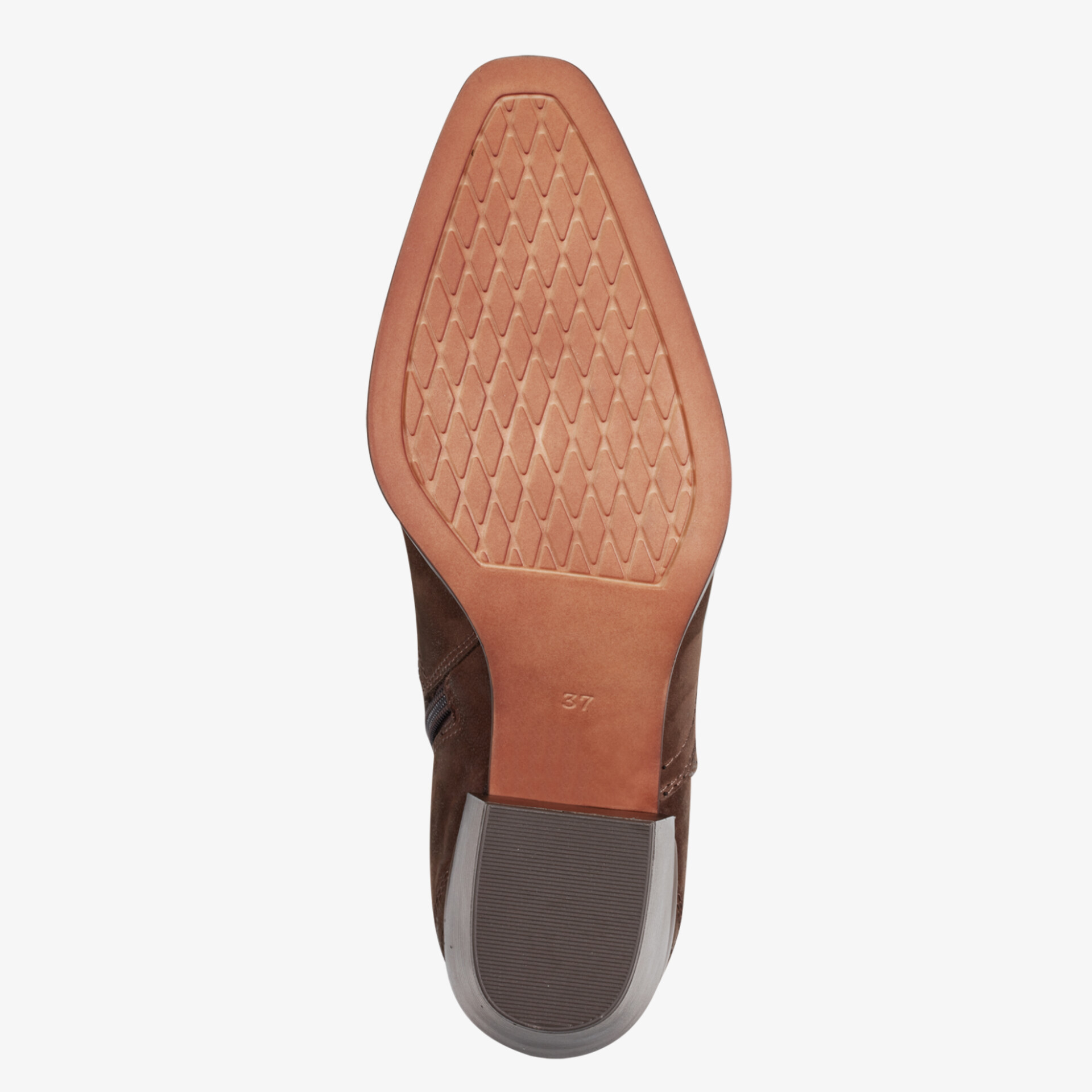 Elegante Ledersohle in attraktive Quadratform mit rutschfester Oberfläche für optimalen Halt und Stil.