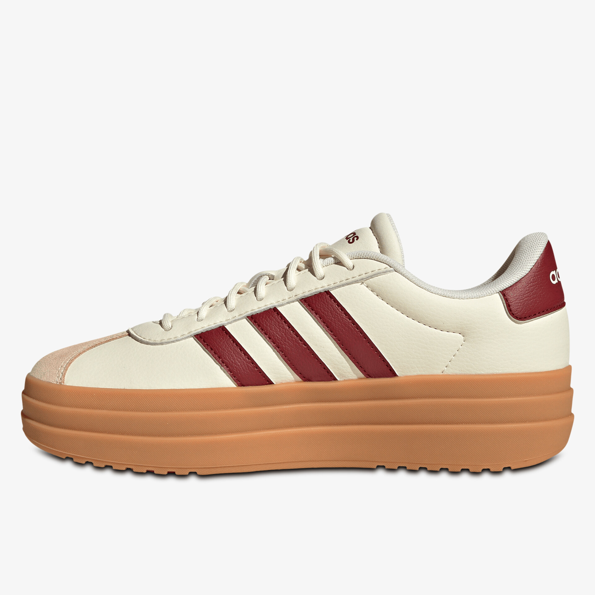 Seitliche Ansicht eines sportlichen Schuhs mit bequemer Plateau-Gummisohle und modernem Design