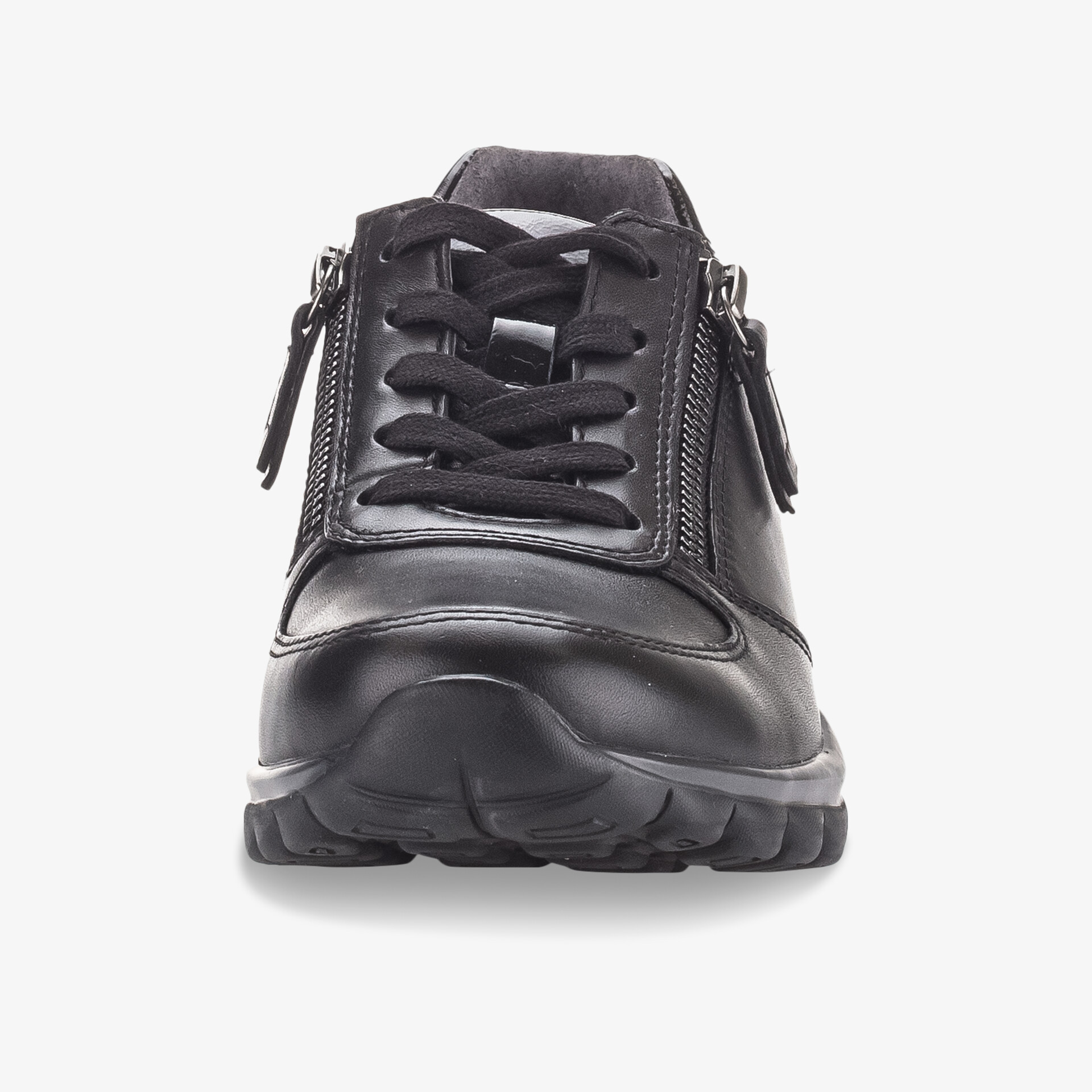Schwarzer Ledersneaker mit Reißverschluss und Schnürung für bequemen und stilvollen Alltagslook.