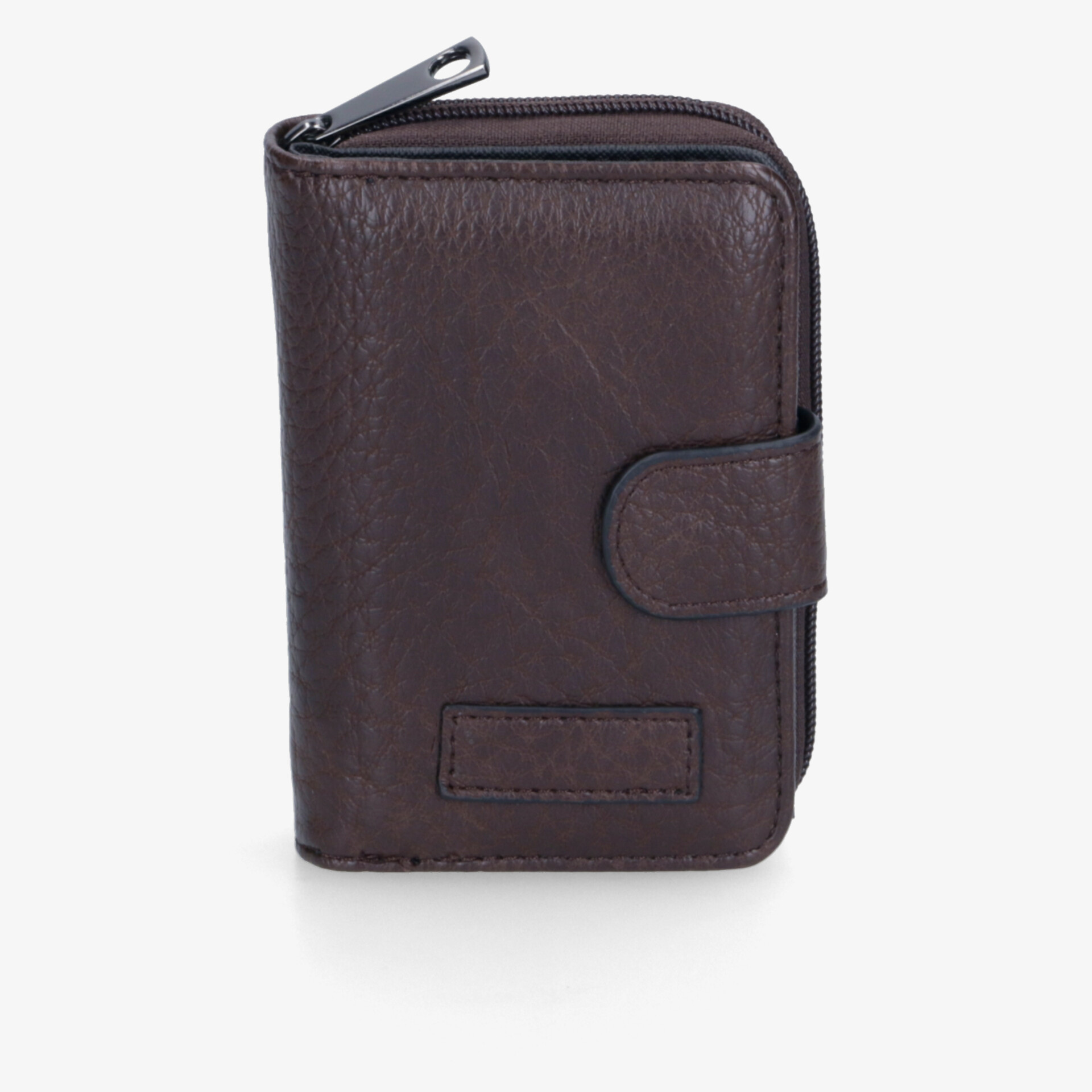 Braunes Leder-Portemonnaie mit Reißverschluss und Verschlusslasche, kompakt und praktisch gestaltet