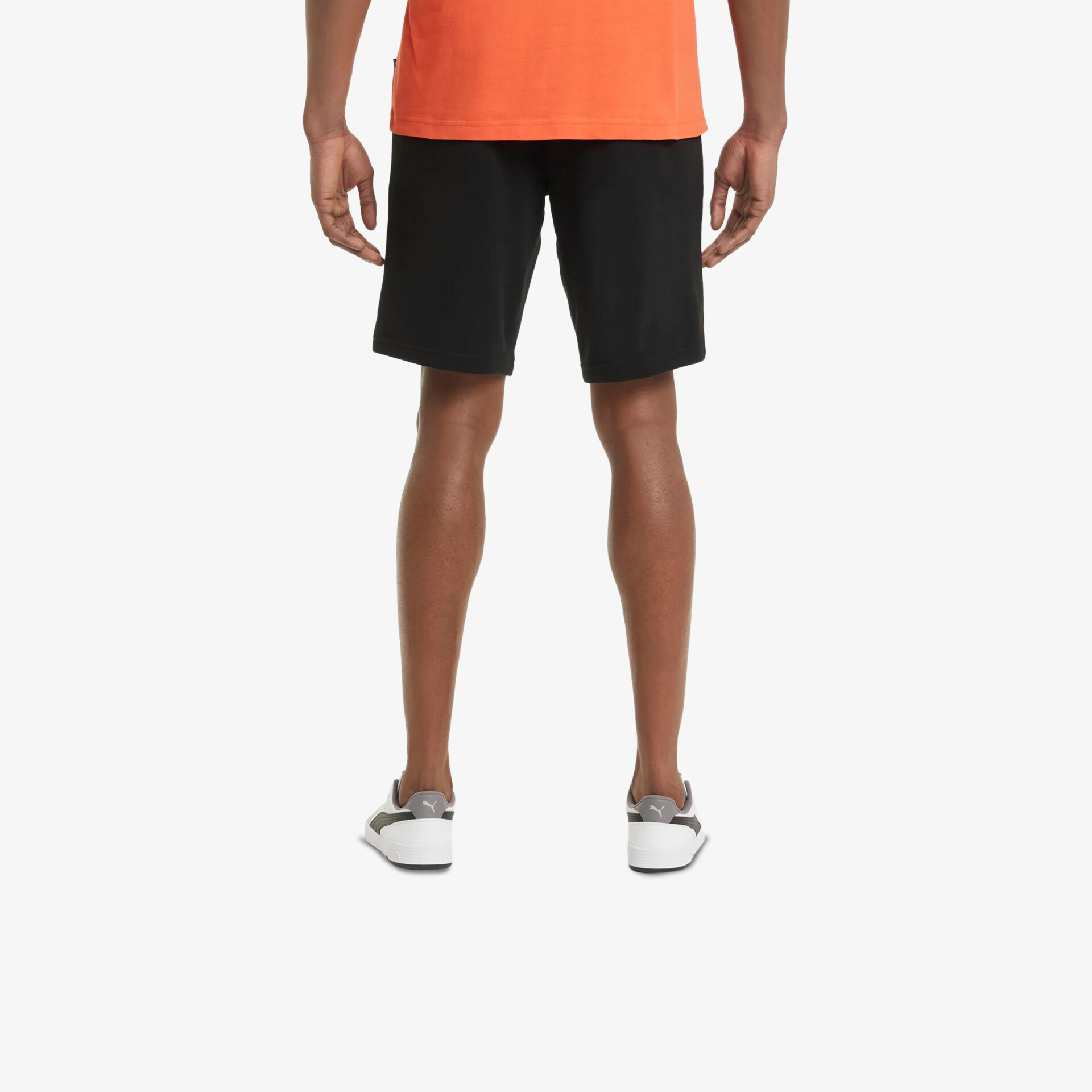 Schwarz kurze Hose aus leichtem Stoff, bequem und atmungsaktiv, sportliches Design, knieumspielend, Rückansicht