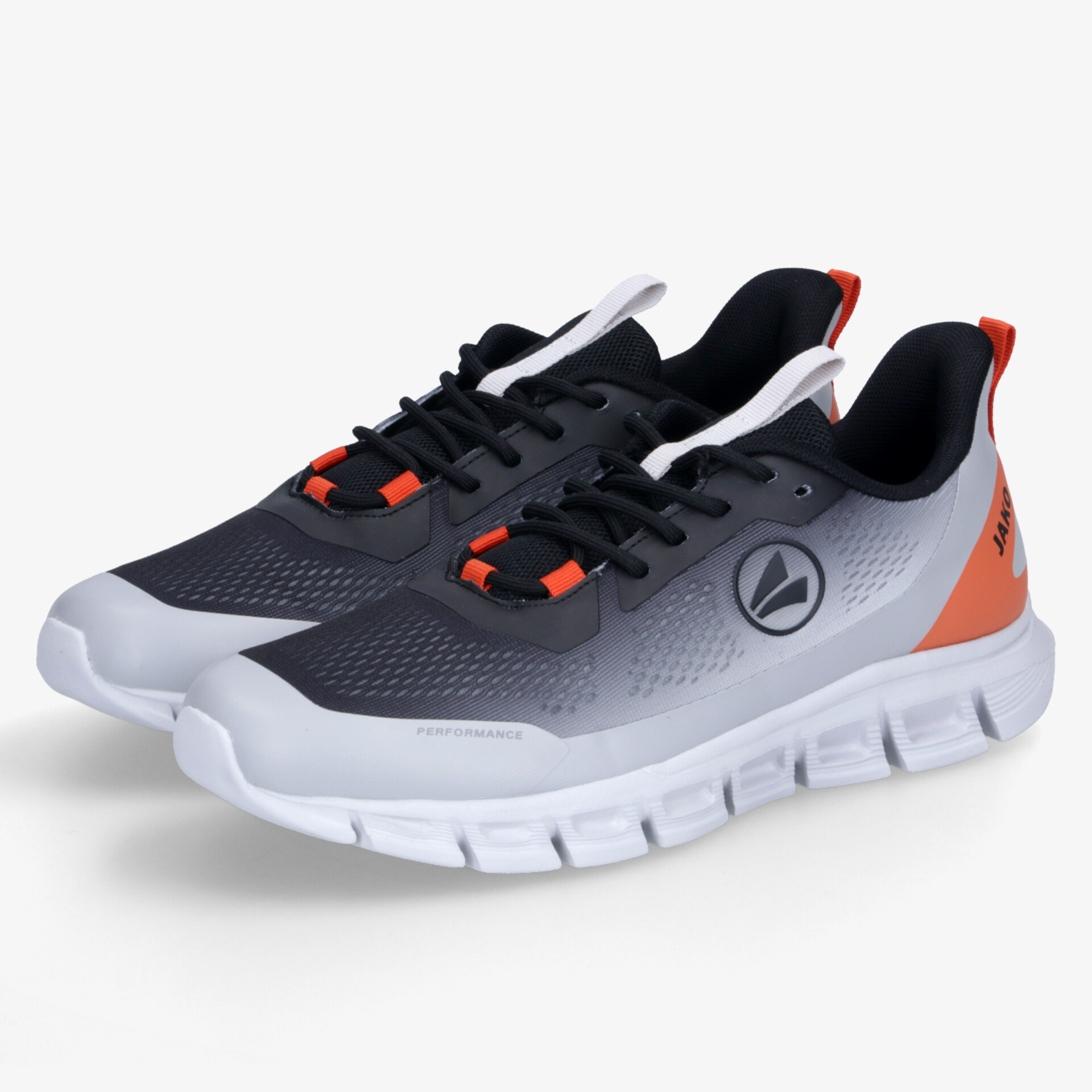 Leichte sportliche graue Sneaker mit orangenen Akzenten, atmungsaktiv und flexible Sohle für optimalen Tragekomfort