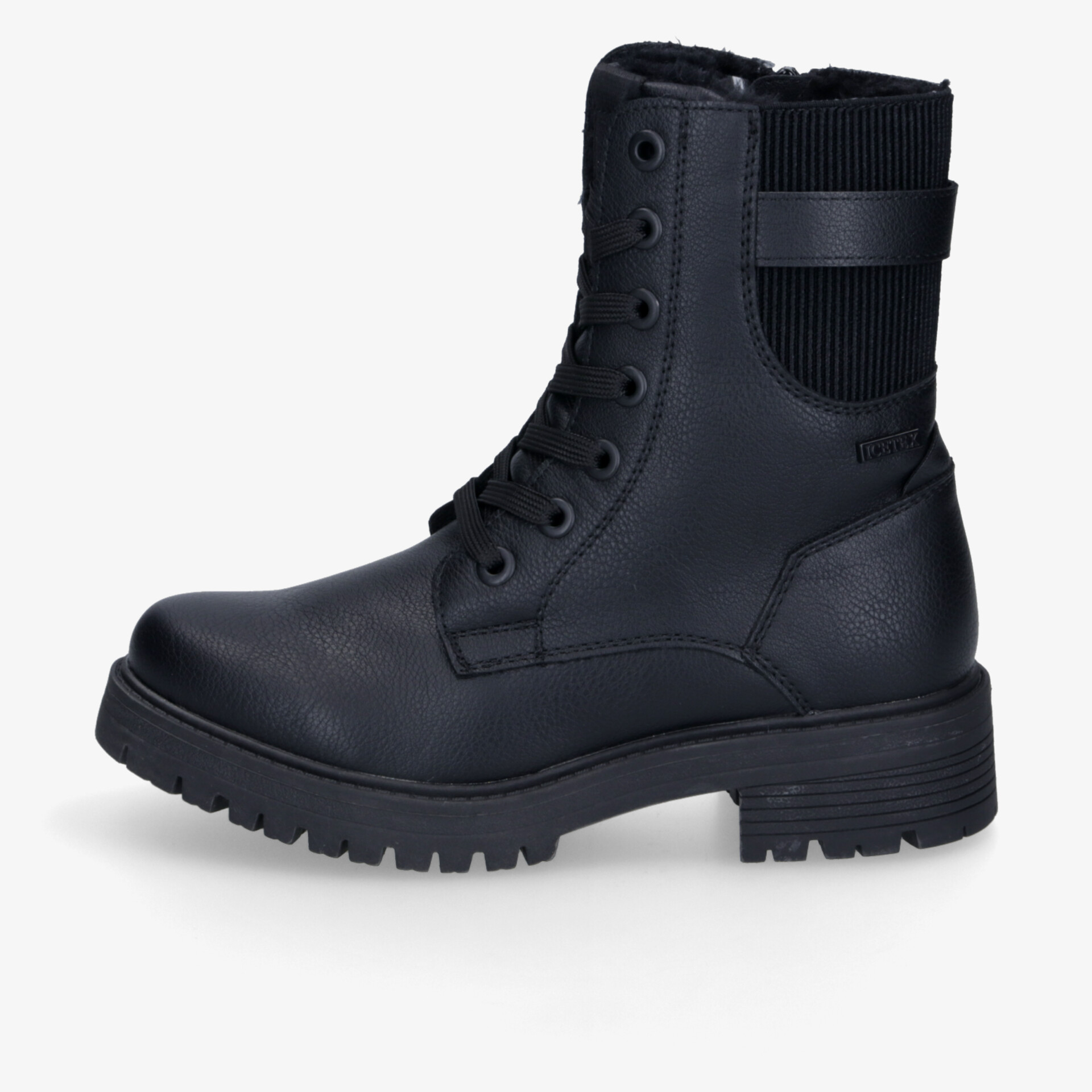 Robuster schwarzer Schnürstiefel mit rutschfester Sohle und hochwertigem Material, komfortabler und langlebiger Schuh.