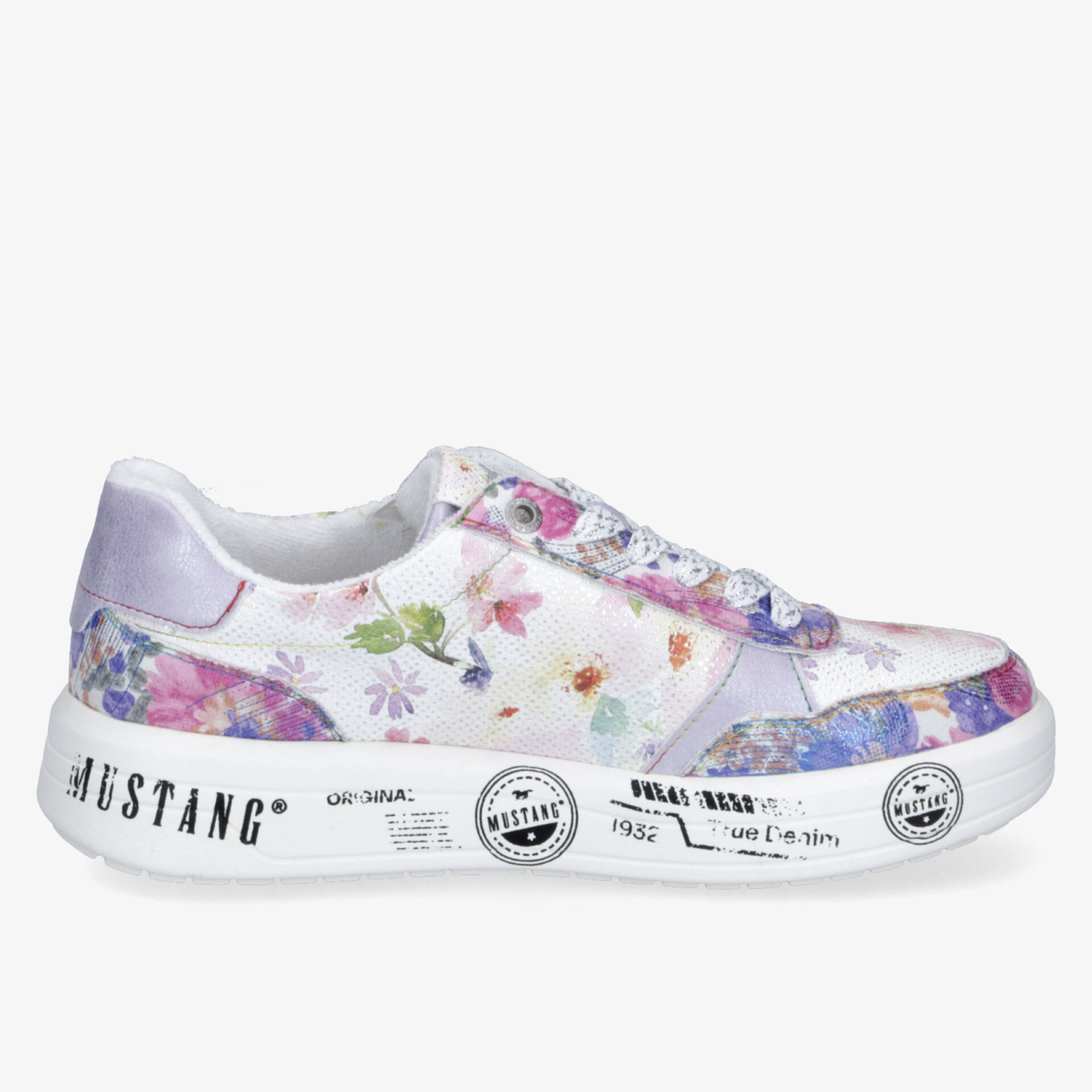 Leichter Sneaker mit floralem Muster, bequemer gepolsterter Schaft und robuster Sohle für sportlichen Alltag.