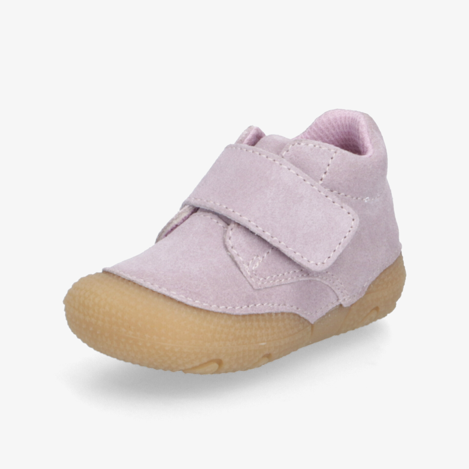 Kleiner rosa Babyschuh mit flexiblem Klettriemen und rutschfester Gummisohle für optimalen Halt