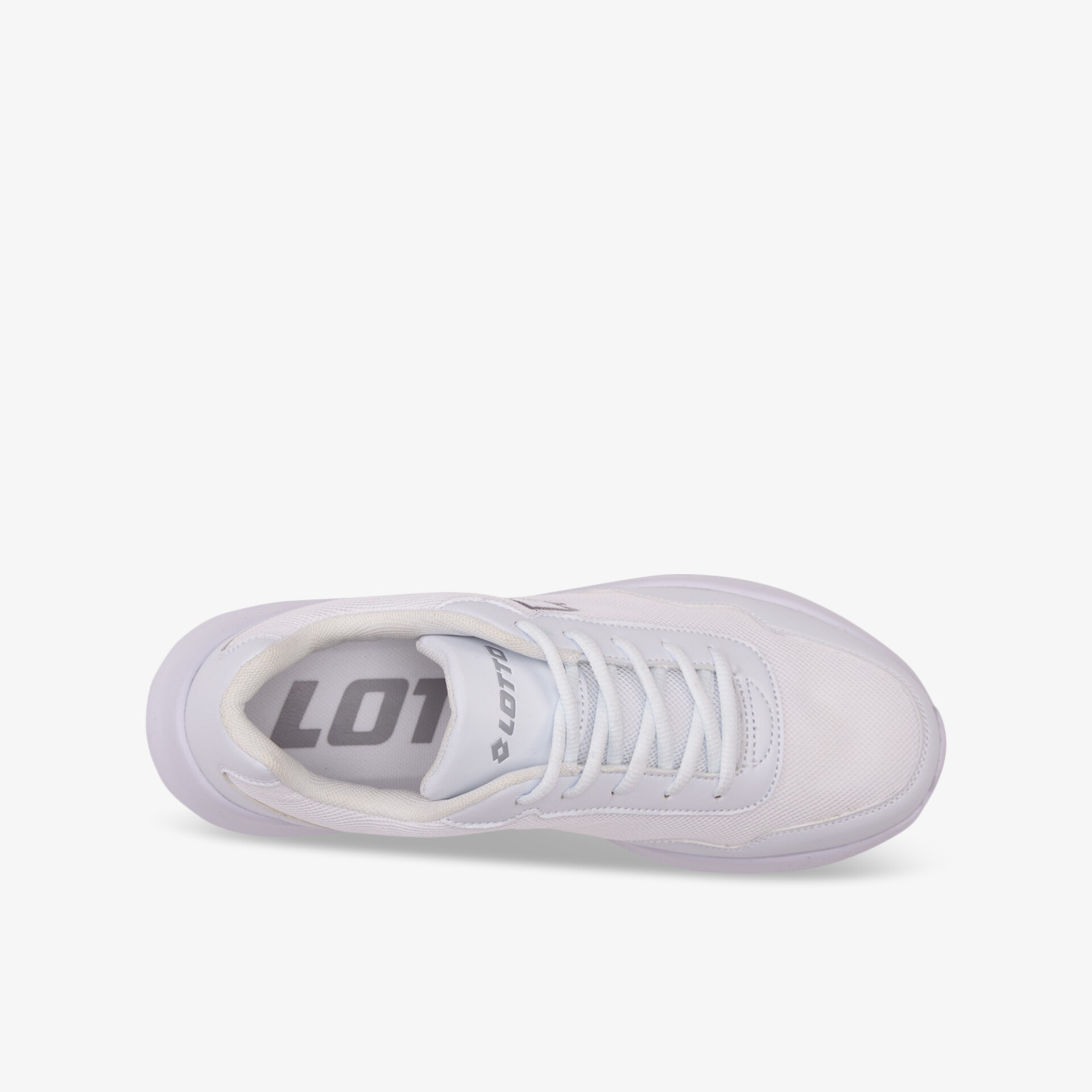 Weiße Sneaker von oben mit Schnürverschluss und sportlichem, leichtem Design