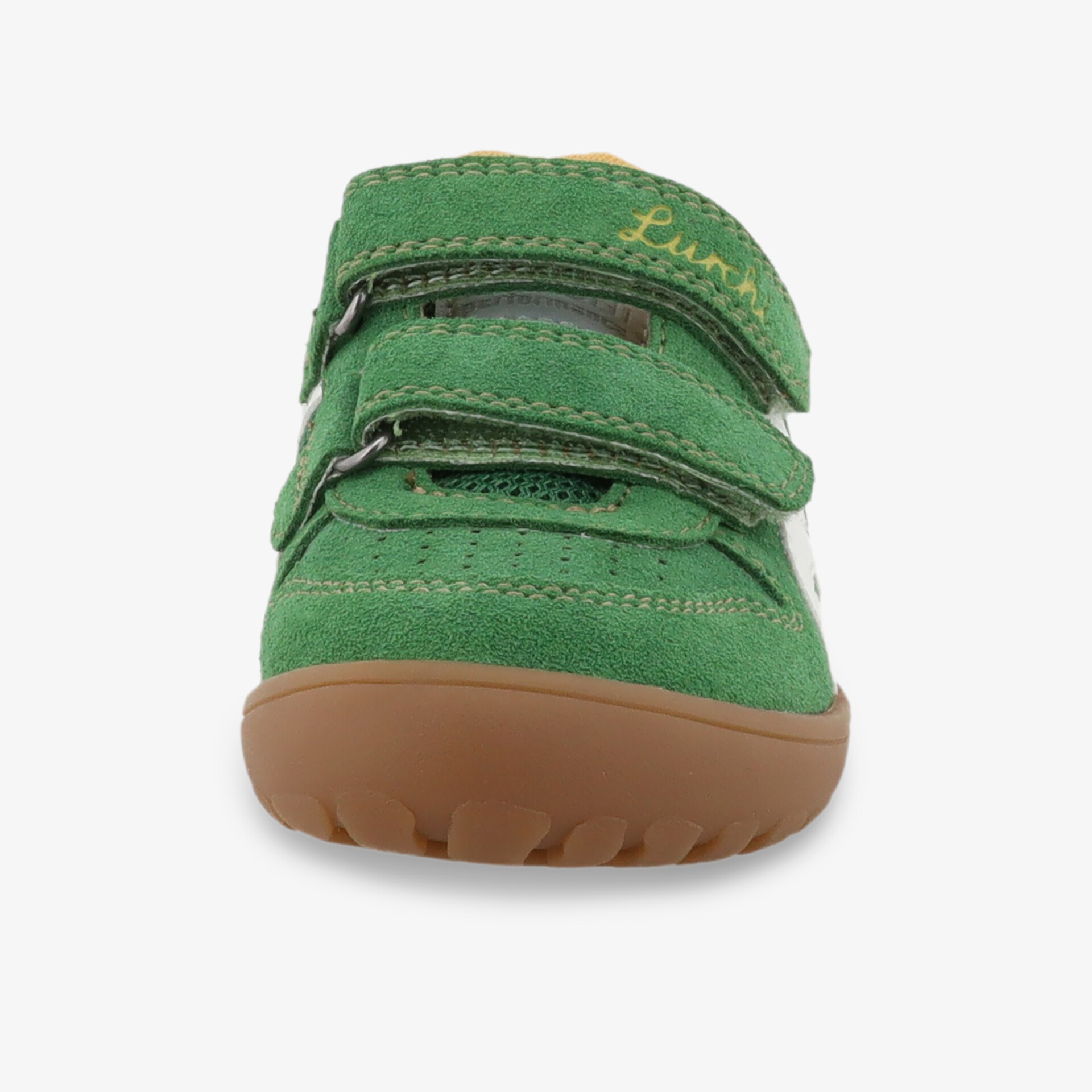 Kinderfreundlicher grüner Schuh mit zwei Klettverschlüssen, flexiblem Sohlenprofil für optimalen Halt