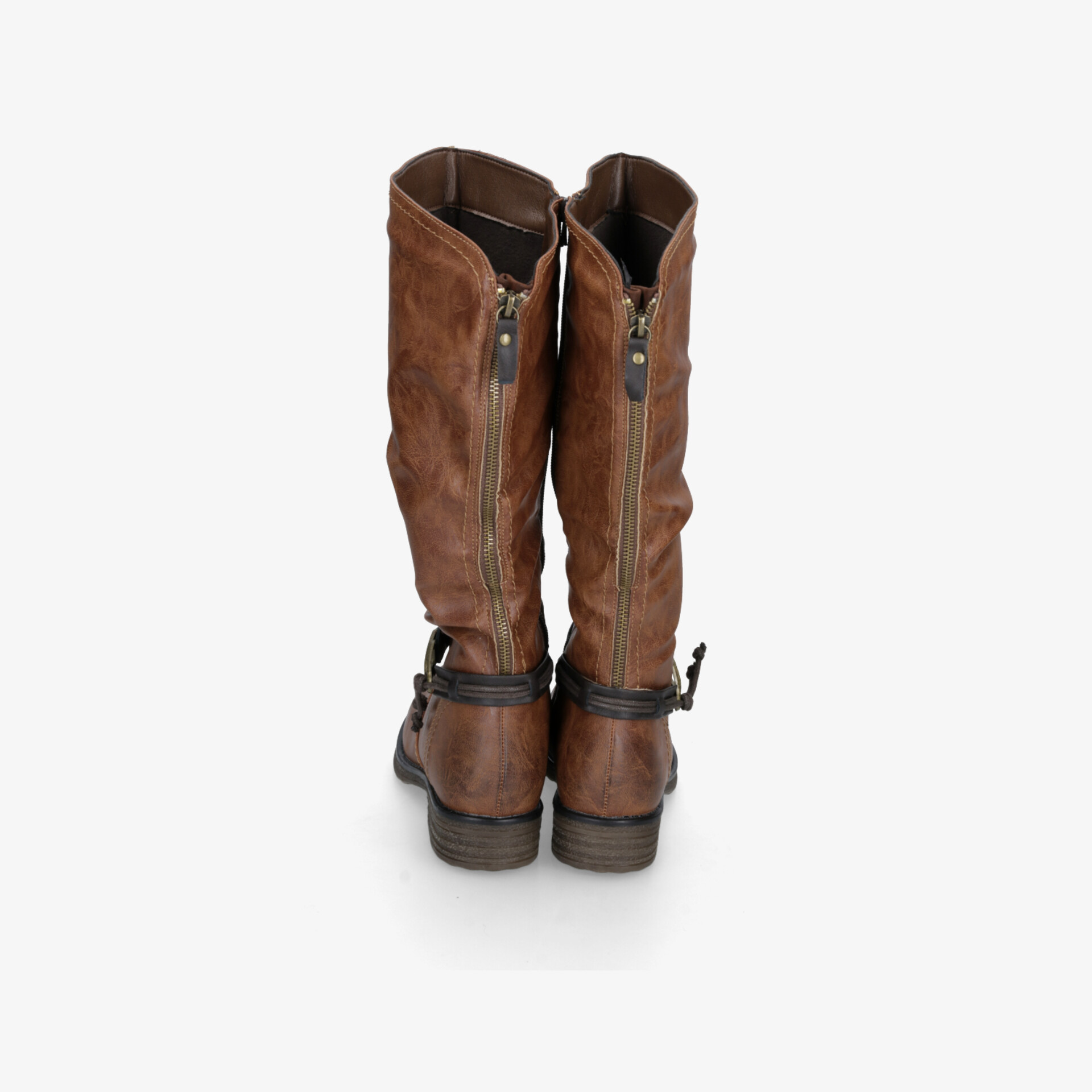 Braune knöchelhohe Stiefel mit Reißverschluss und Schnallendetail, rutschfeste robuste Sohle