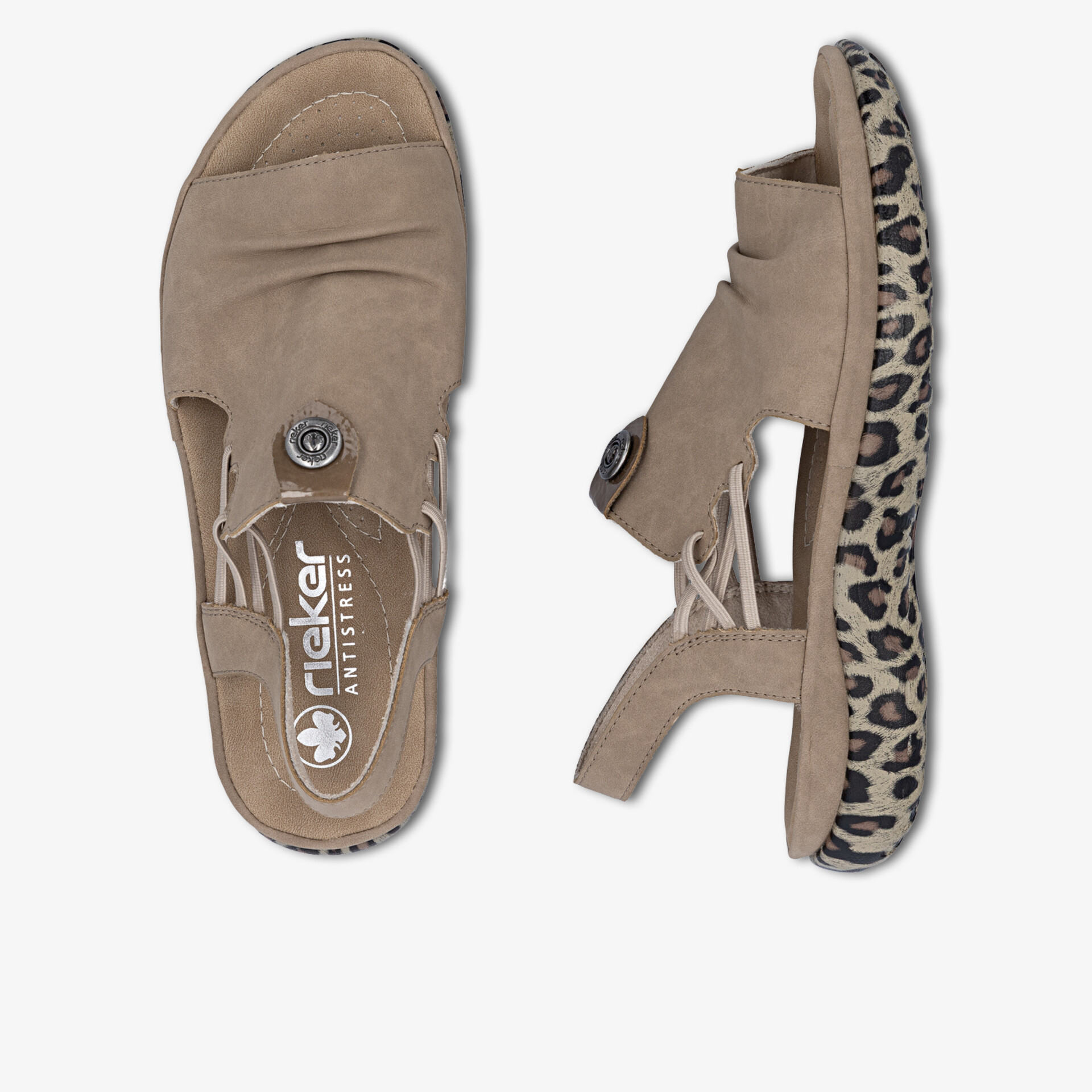 Bequeme Sandale mit weichem Wildleder, gepolsterter Innensohle und modischem Leo-Muster an der Außensohle