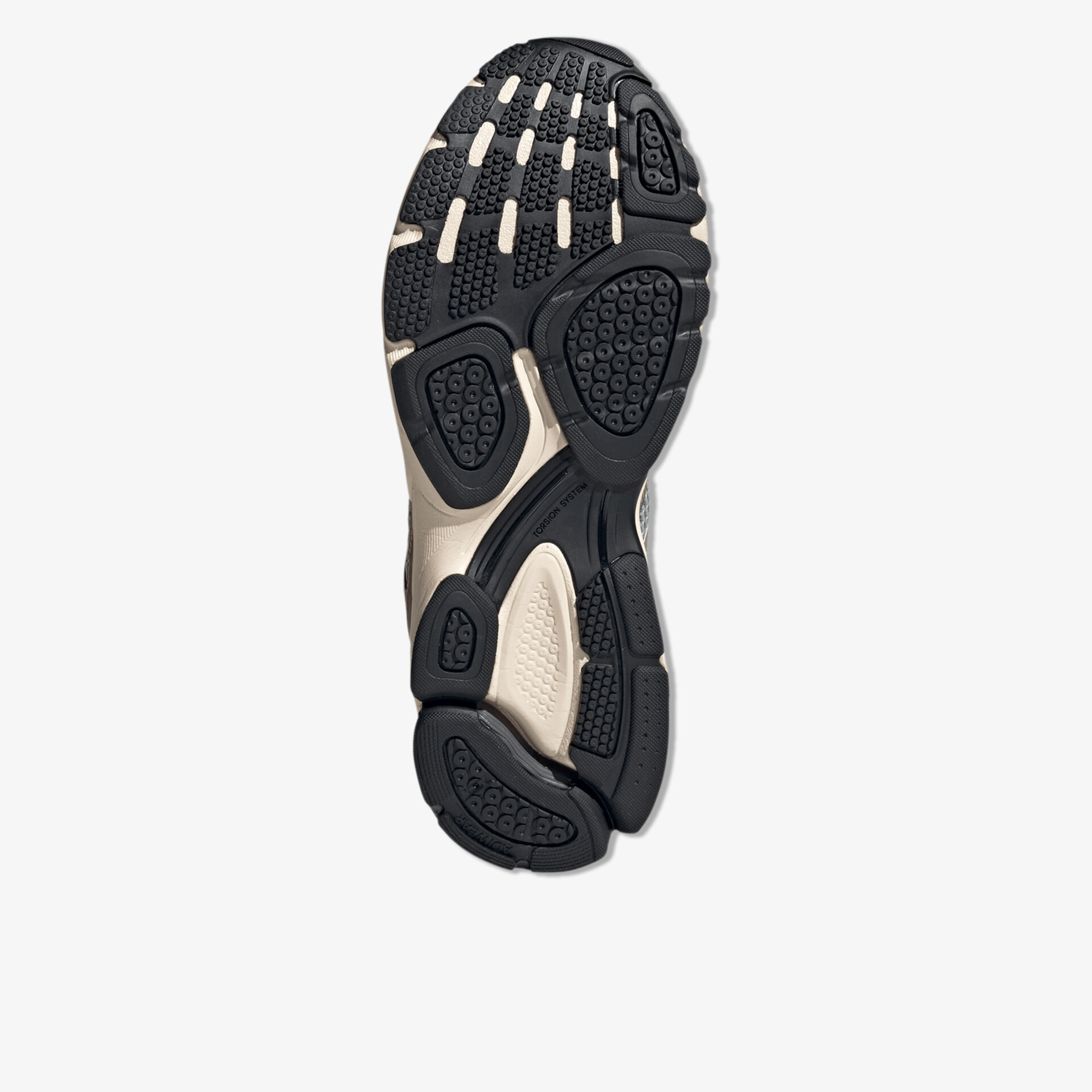 Rutschfeste und flexible schwarze Schuhsohle mit profiliertem Design für optimalen Halt