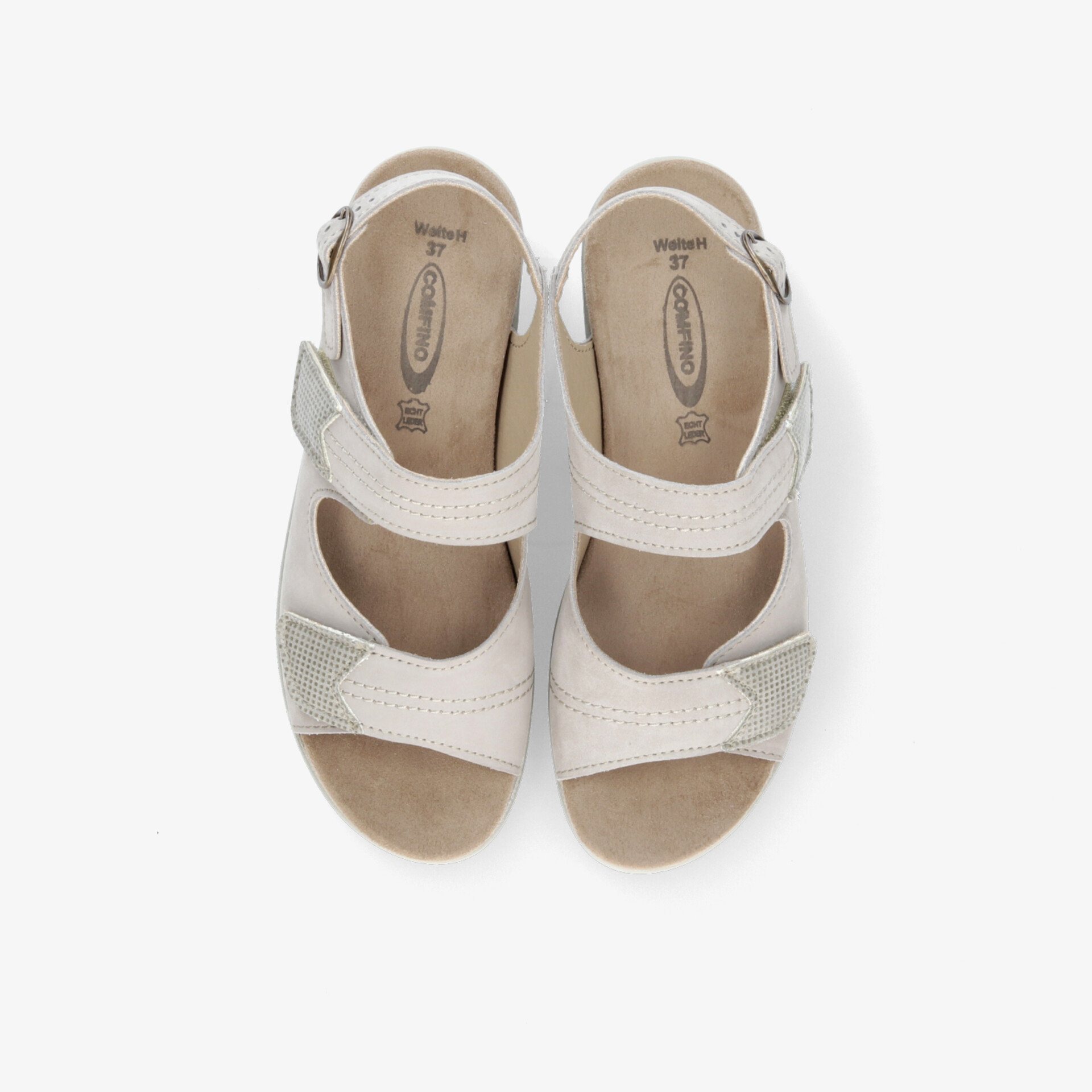 Bequeme weiße Sandalen mit verstellbaren Riemen und weicher Polsterung für optimalen Tragekomfort.